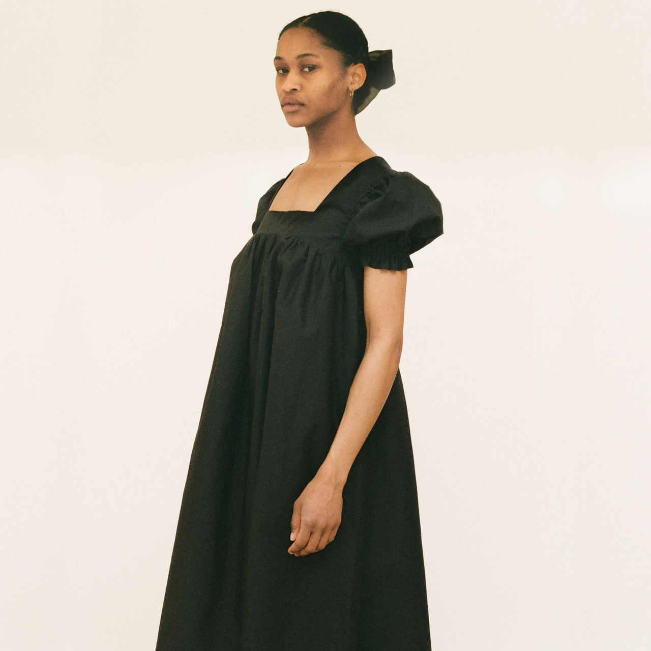 Black Cotton Tie-back Dress