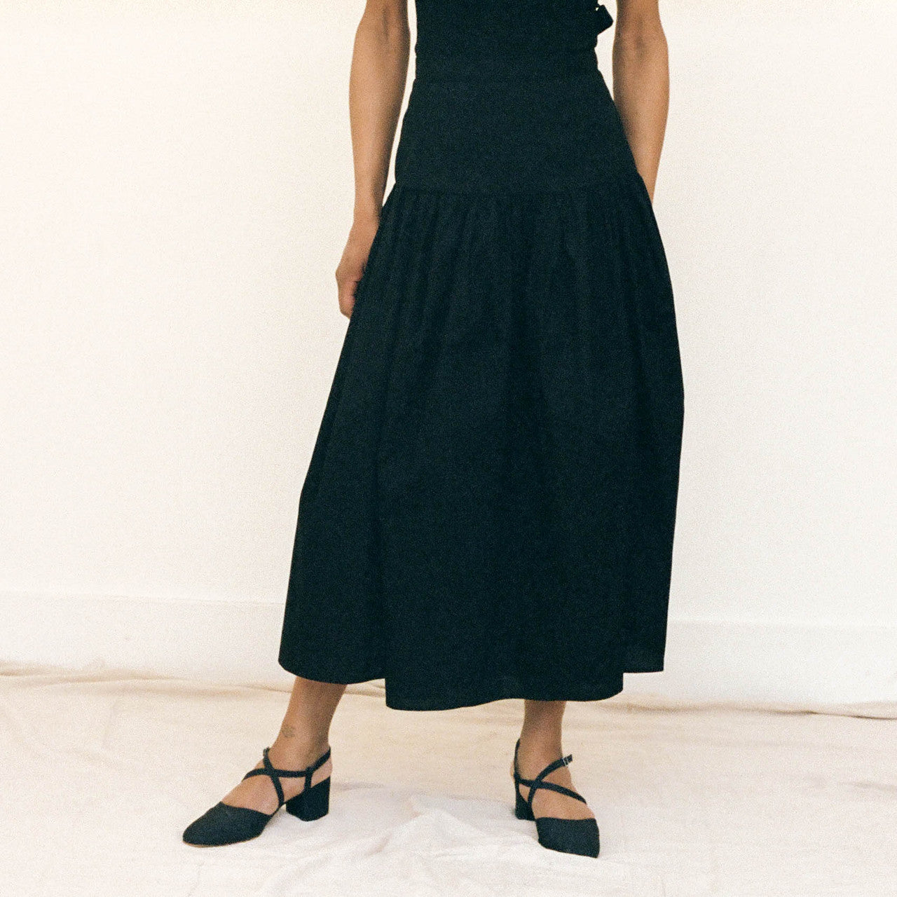 Black Cotton Wrap Skirt