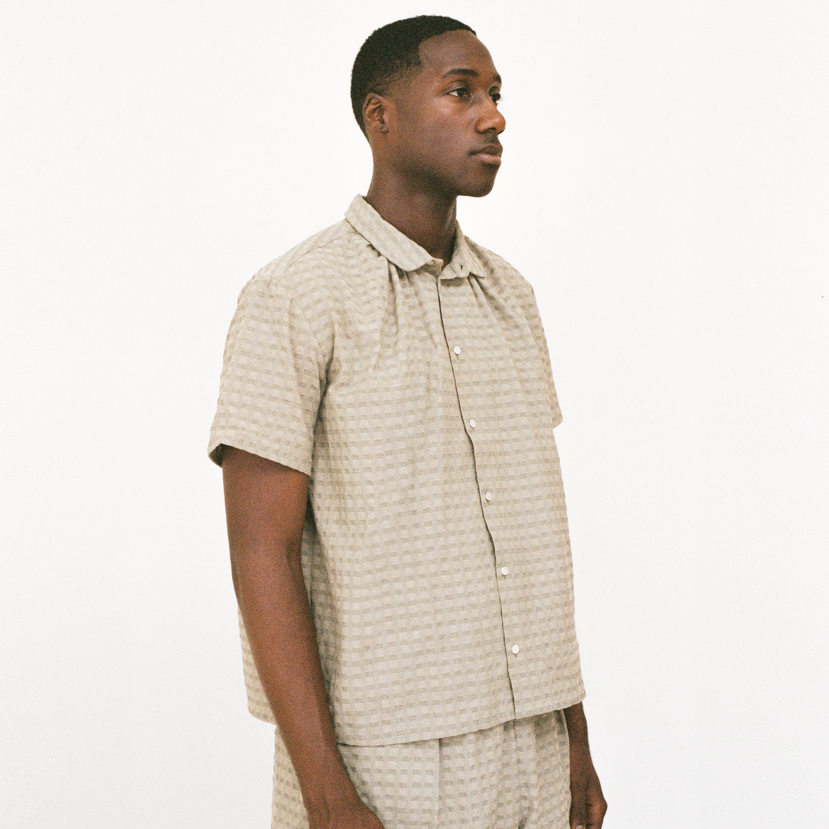 Willow Green Short Sleeve Shirred Shirt