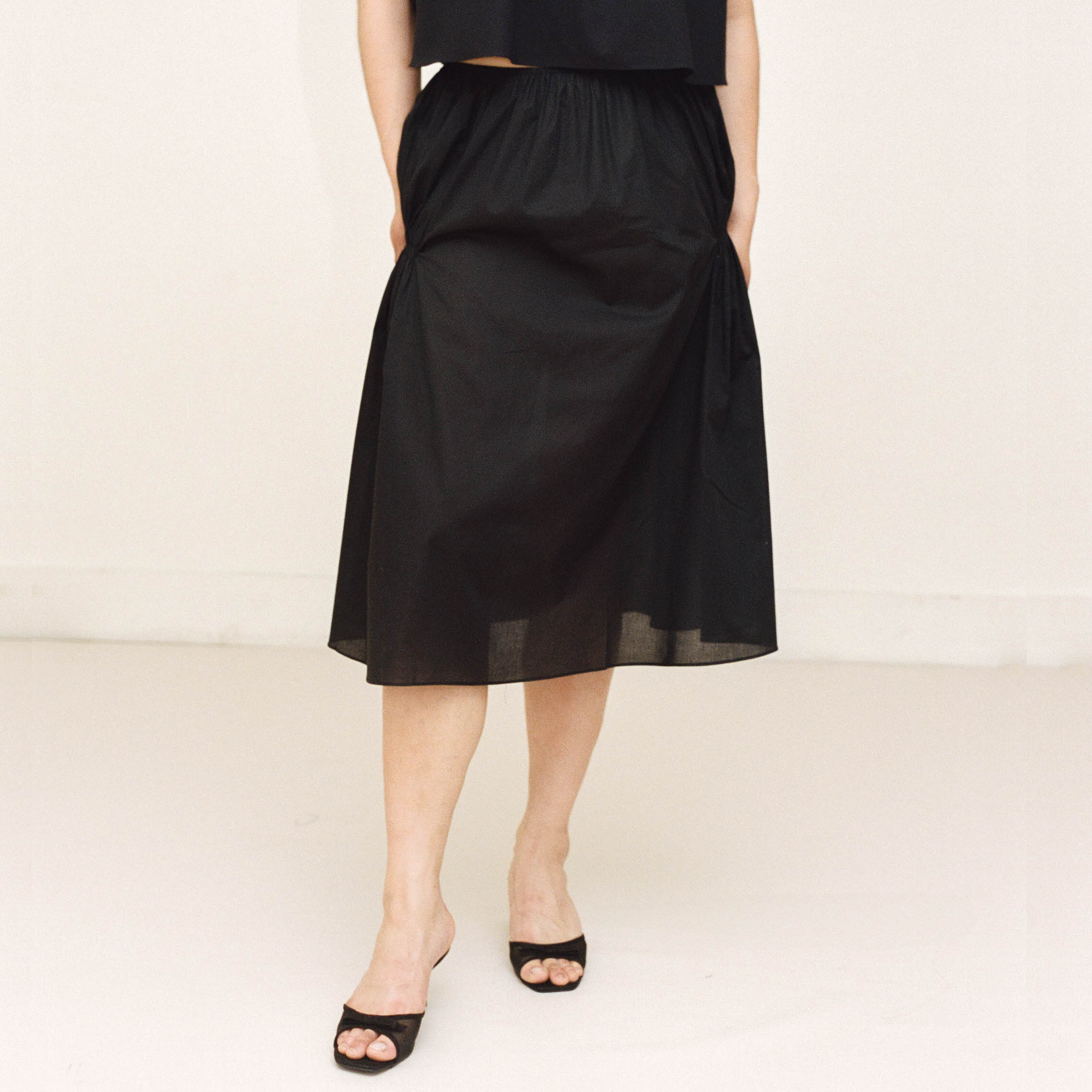 Black Cotton Smocked Skirt
