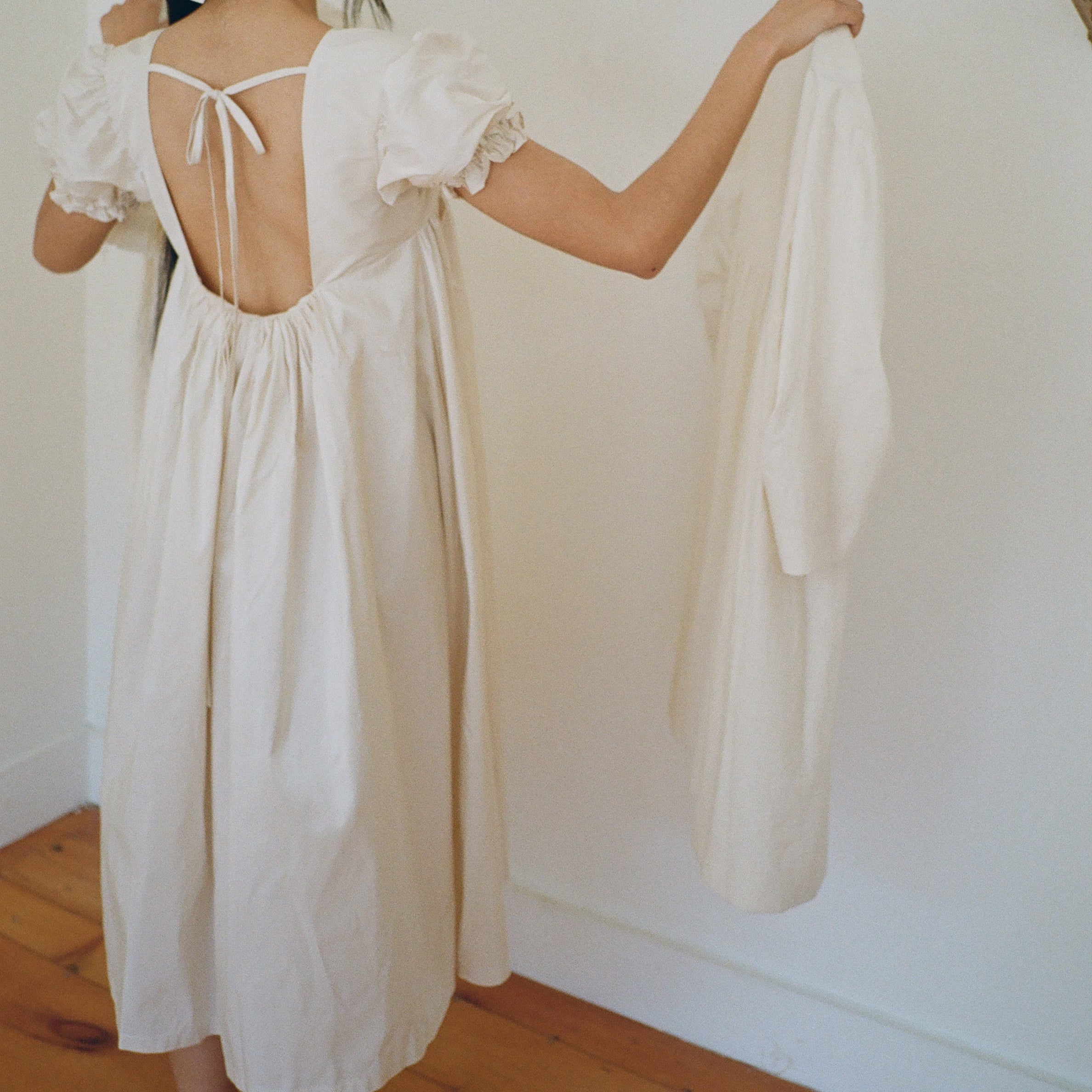 Ivory Silk Taffeta Tie-Back Dress