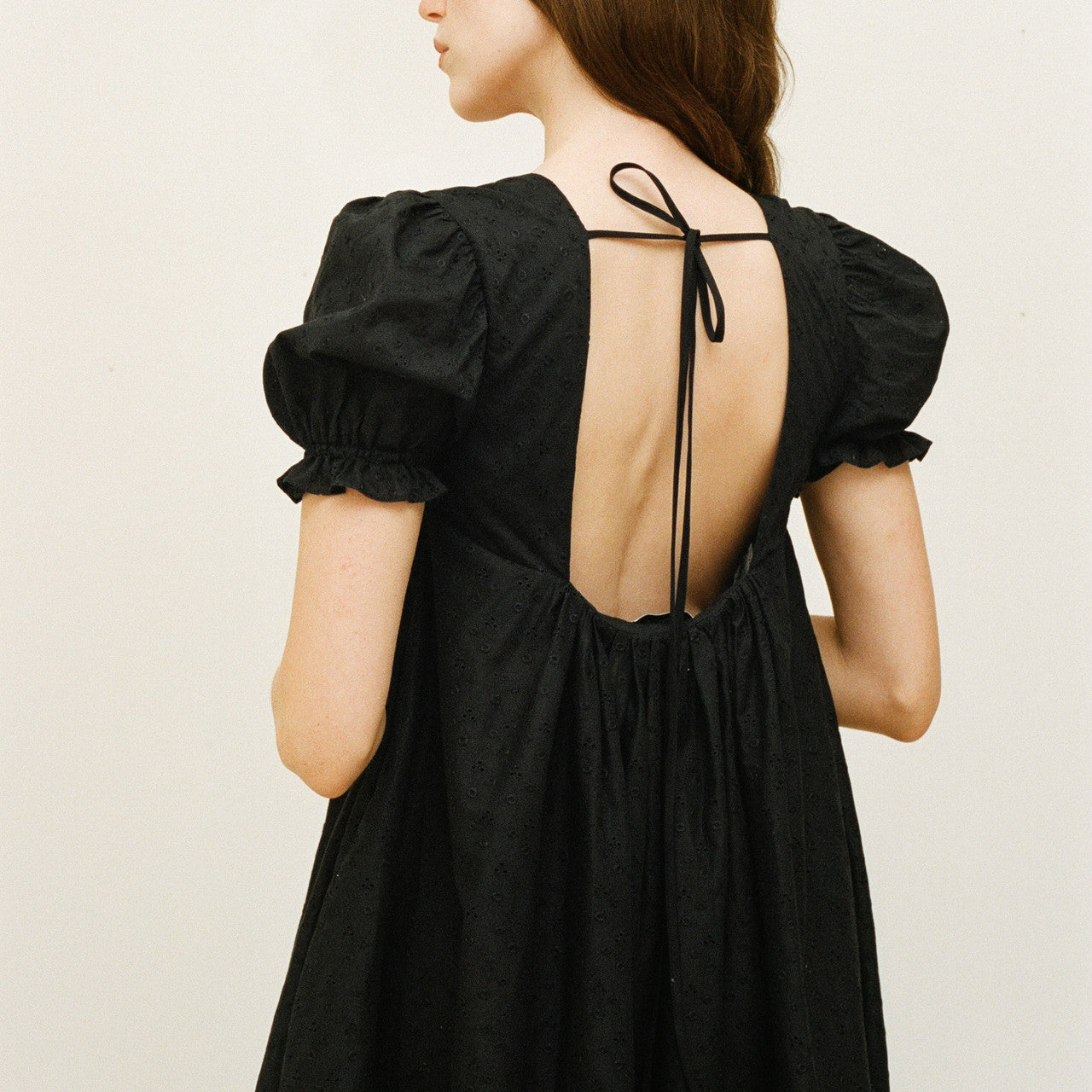 Embroidered Eyelet Tie-Back Dress