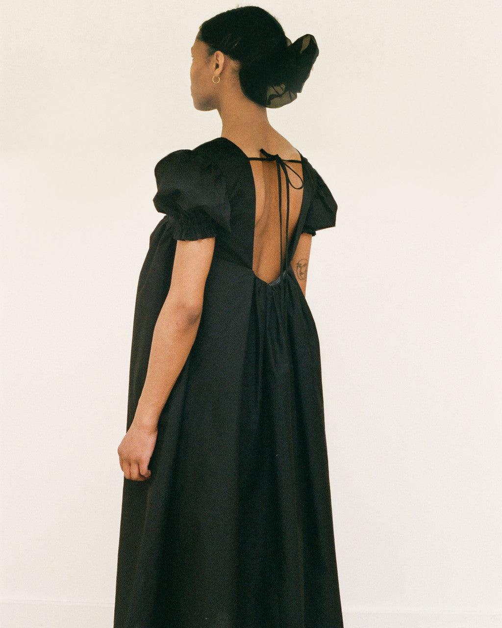 Black Cotton Tie-back Dress