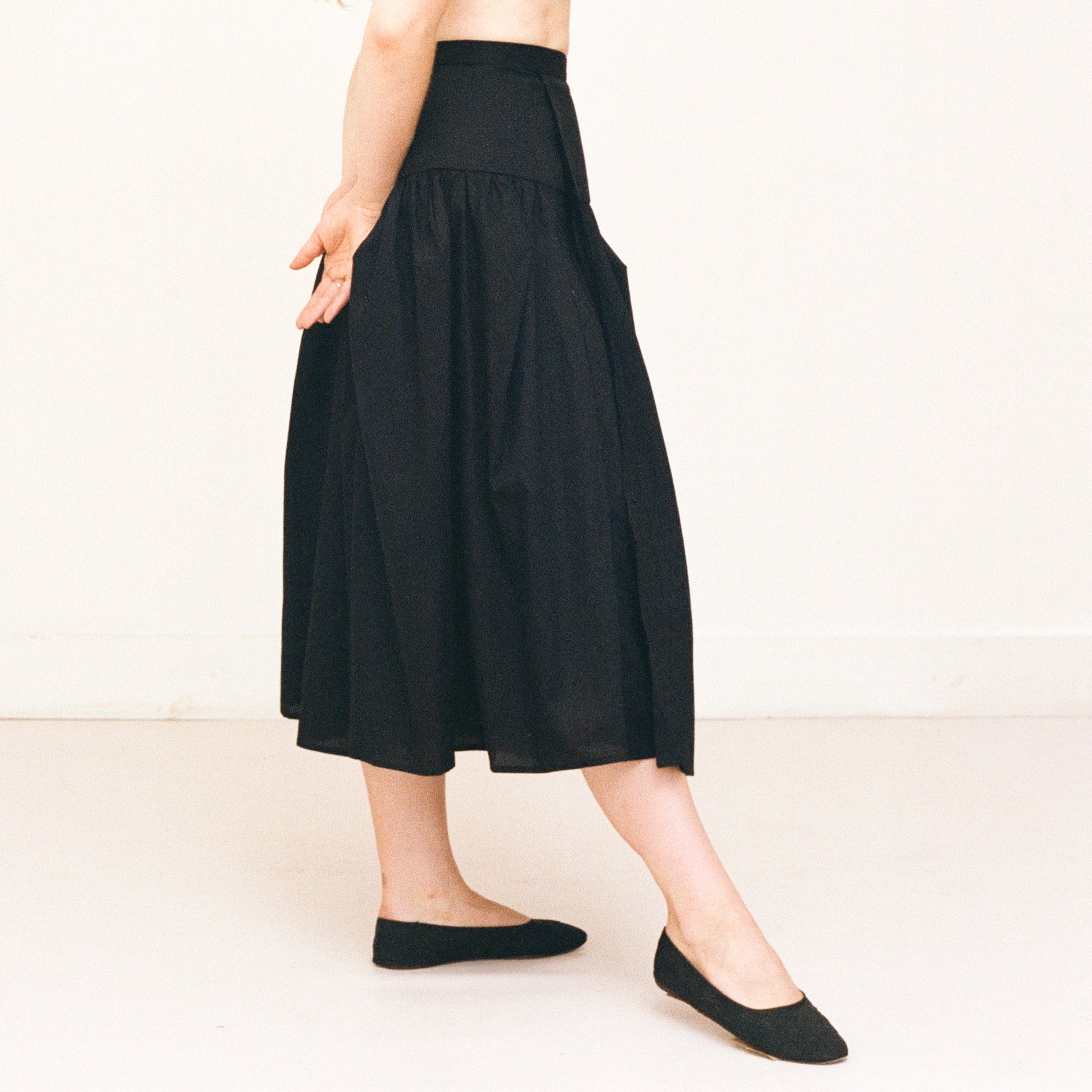 Black Cotton Wrap Skirt