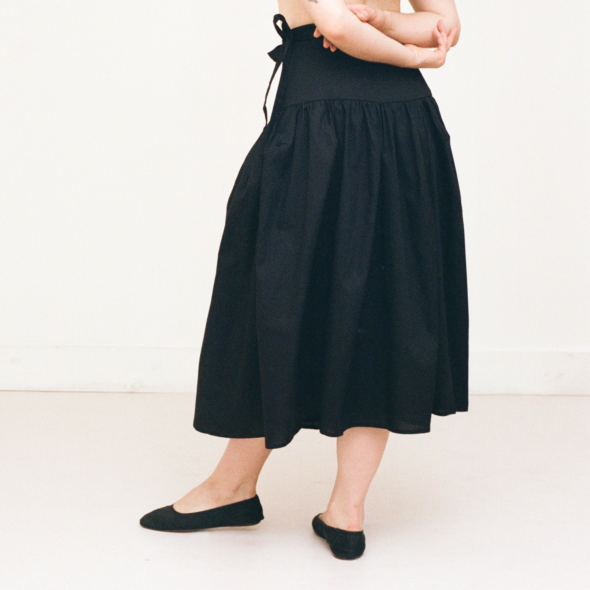 Black Cotton Wrap Skirt