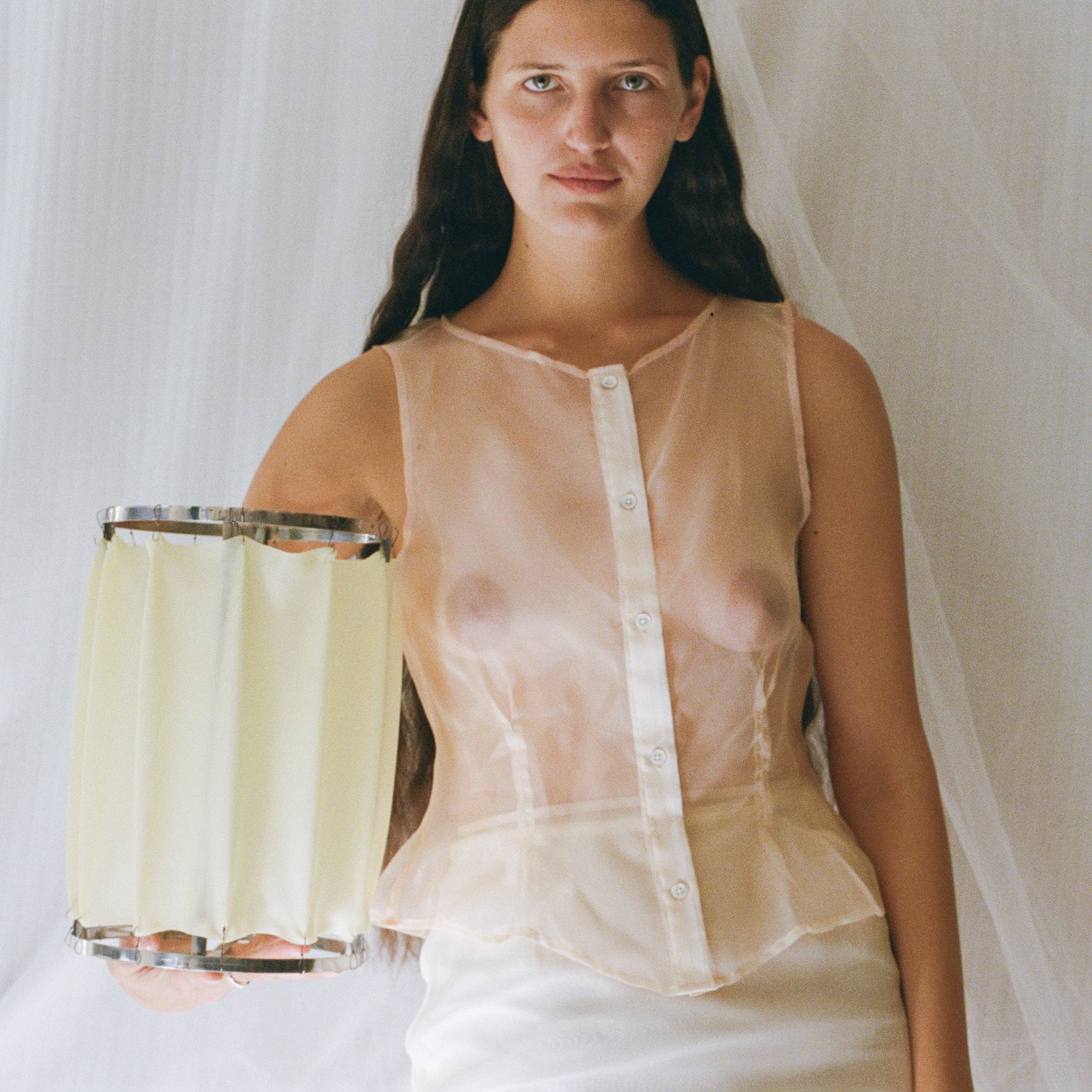 Apricot Organza Sleeveless Buttondown