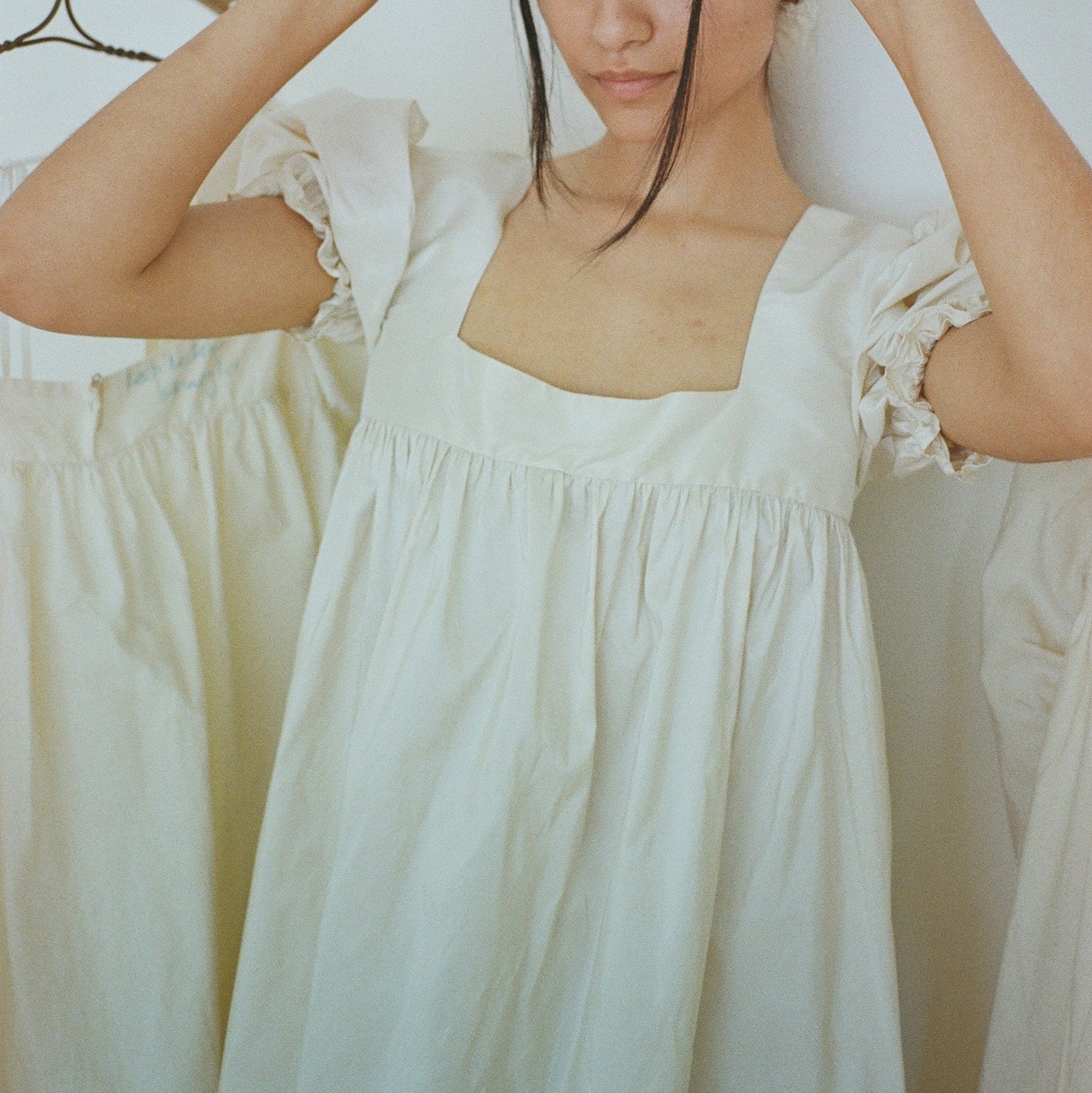 Ivory Silk Taffeta Tie-Back Dress