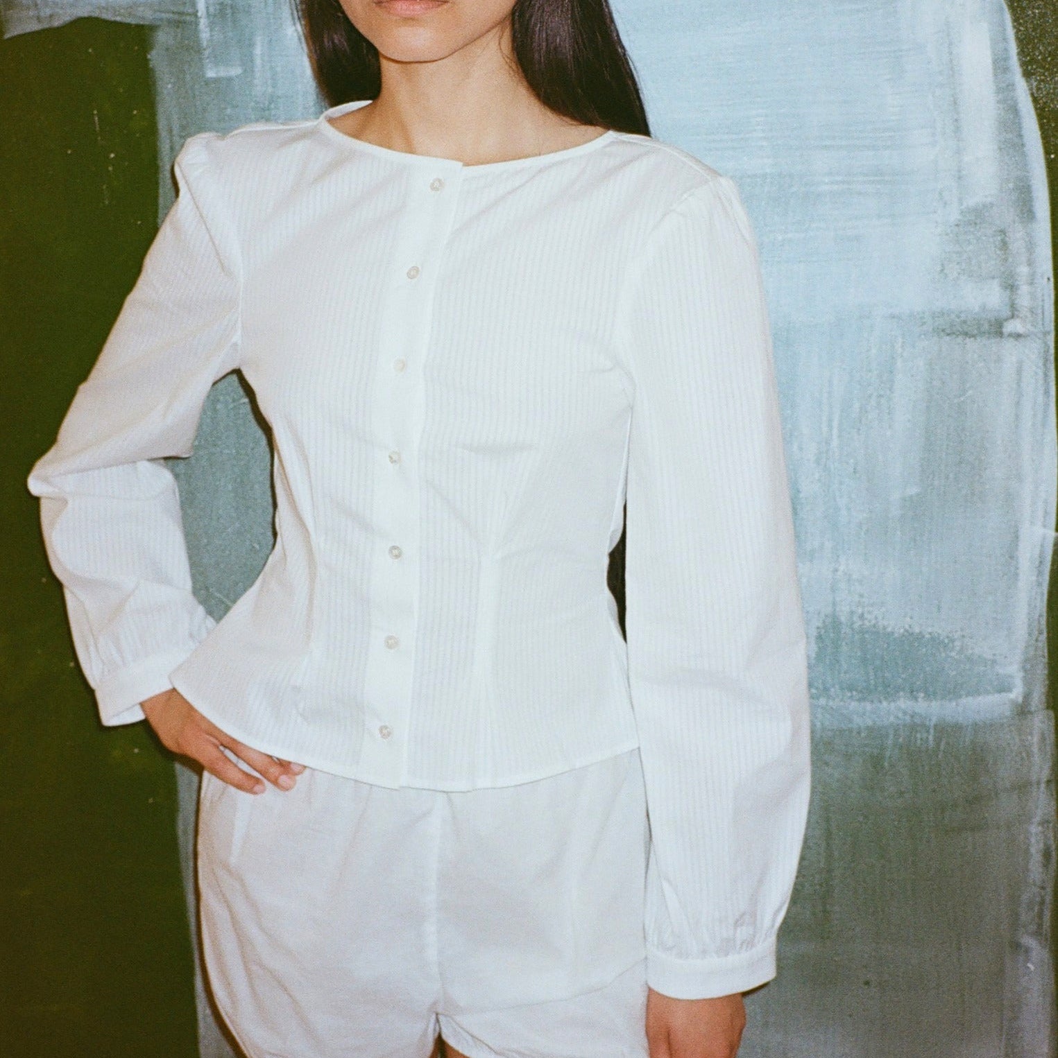 Topstitch Shirt, White Pinstripe