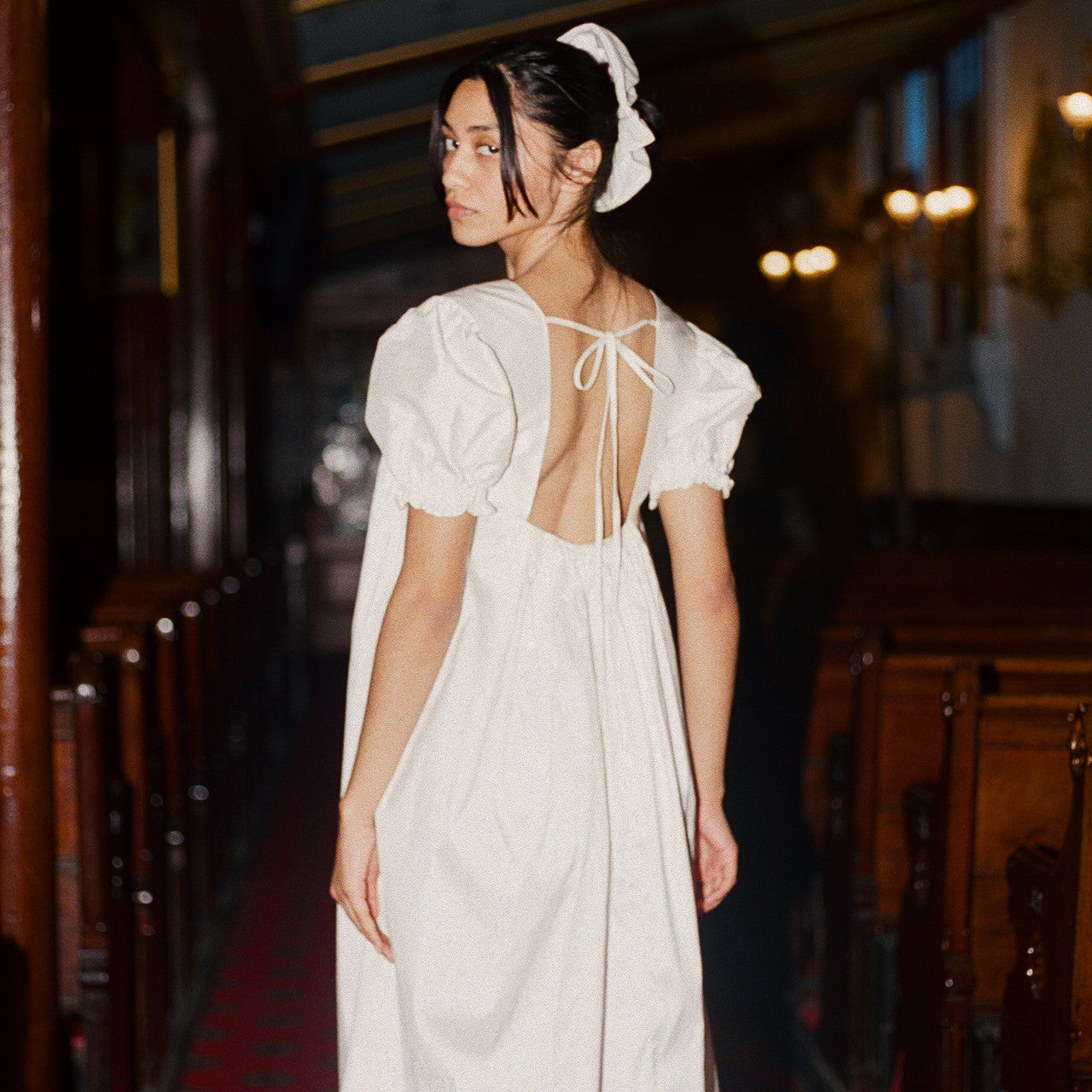 Ivory Silk Taffeta Tie-Back Dress Small Ivory Silk Taffeta Tie-Back Dress Small