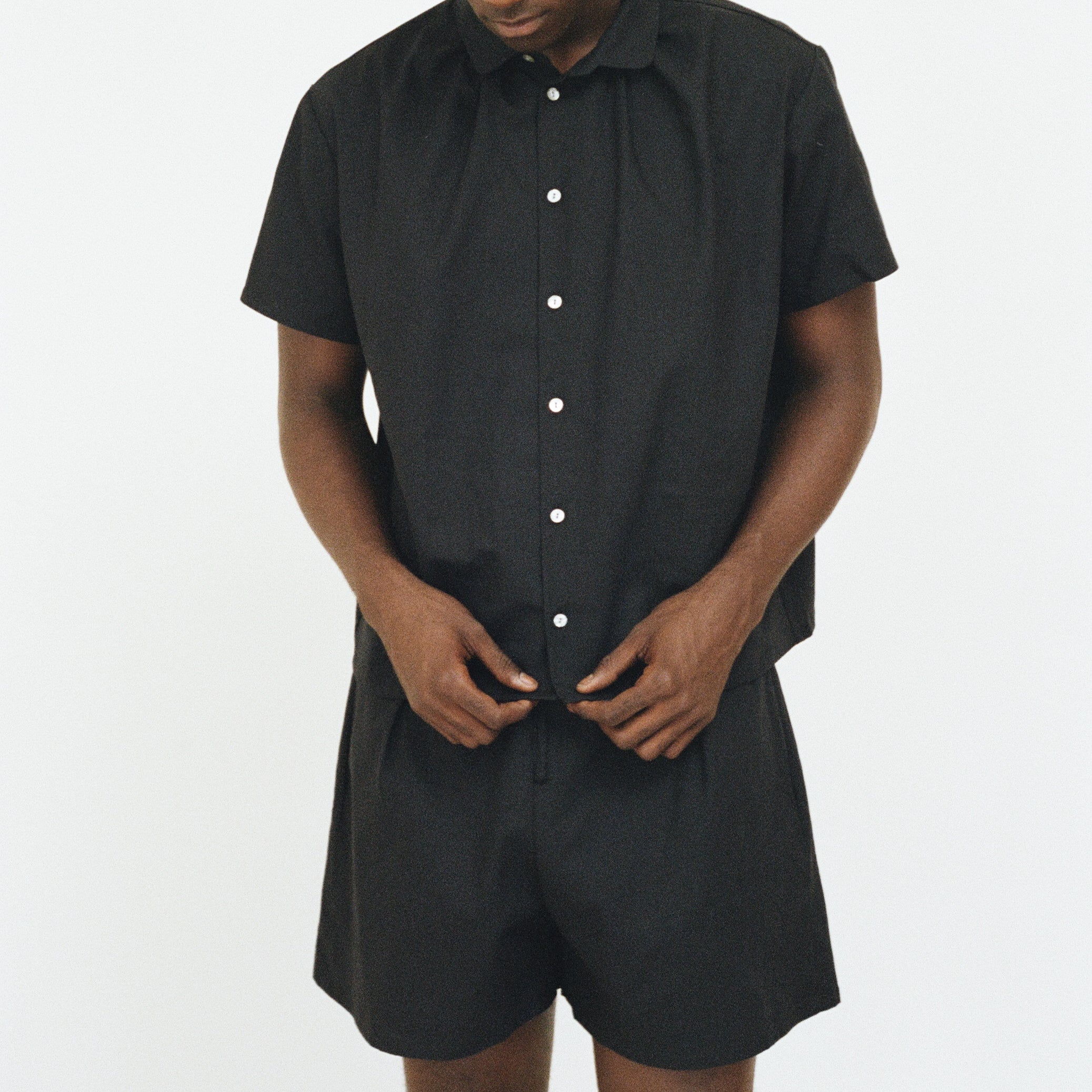 Black Short Sleeve Shirred Shirt