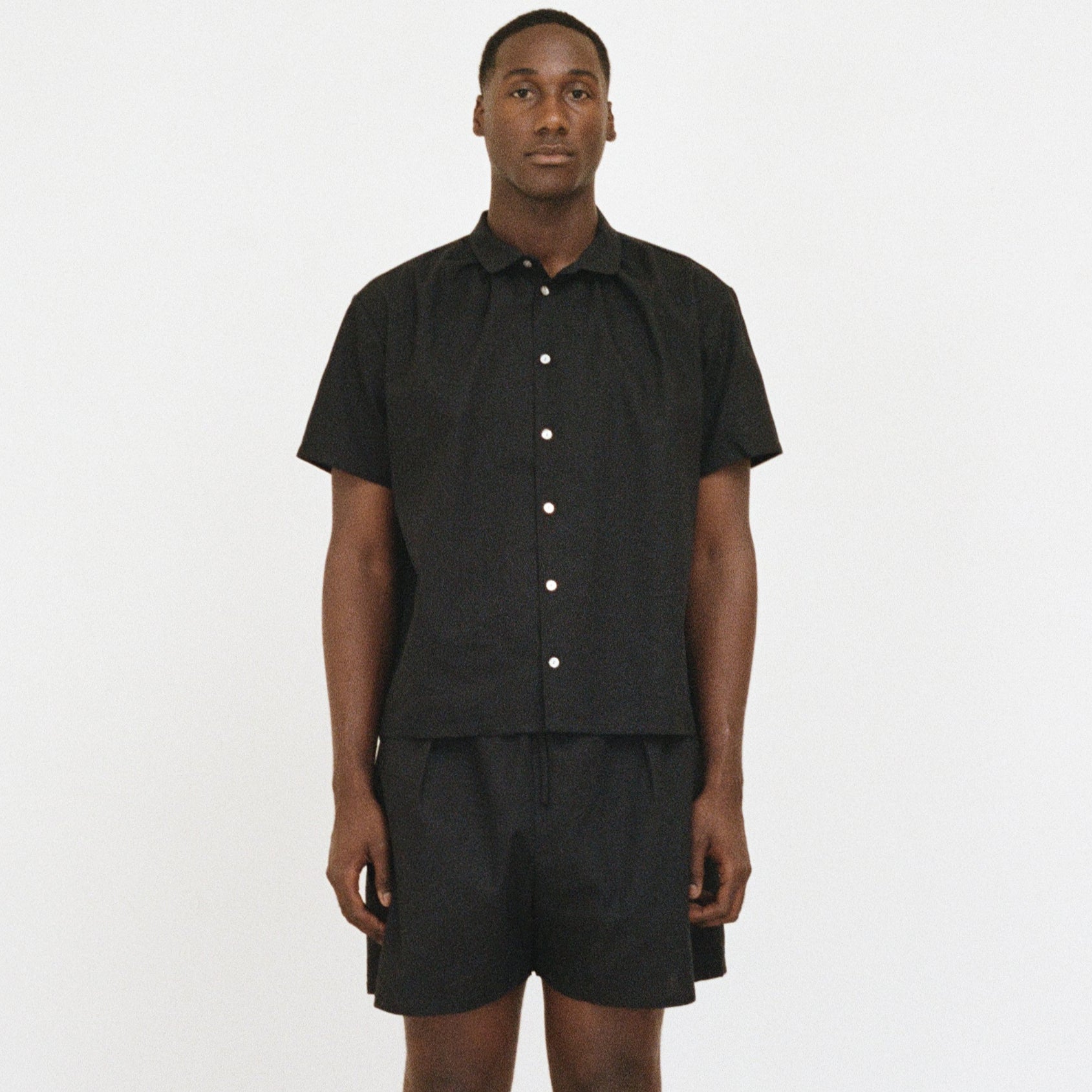 Black Short Sleeve Shirred Shirt