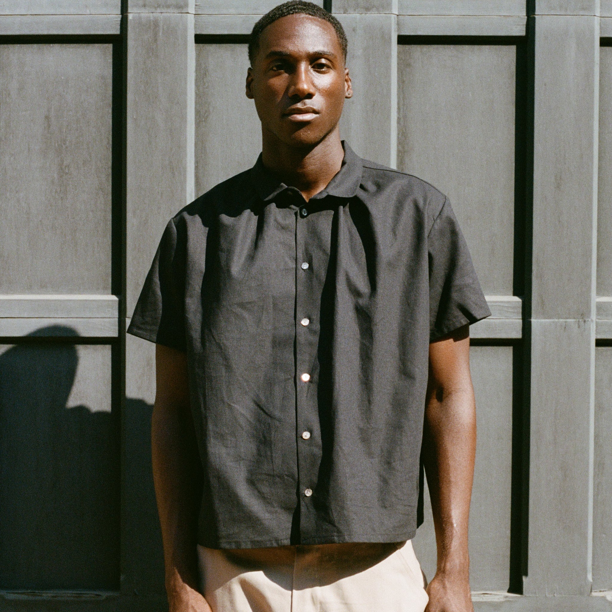 Black Short Sleeve Shirred Shirt