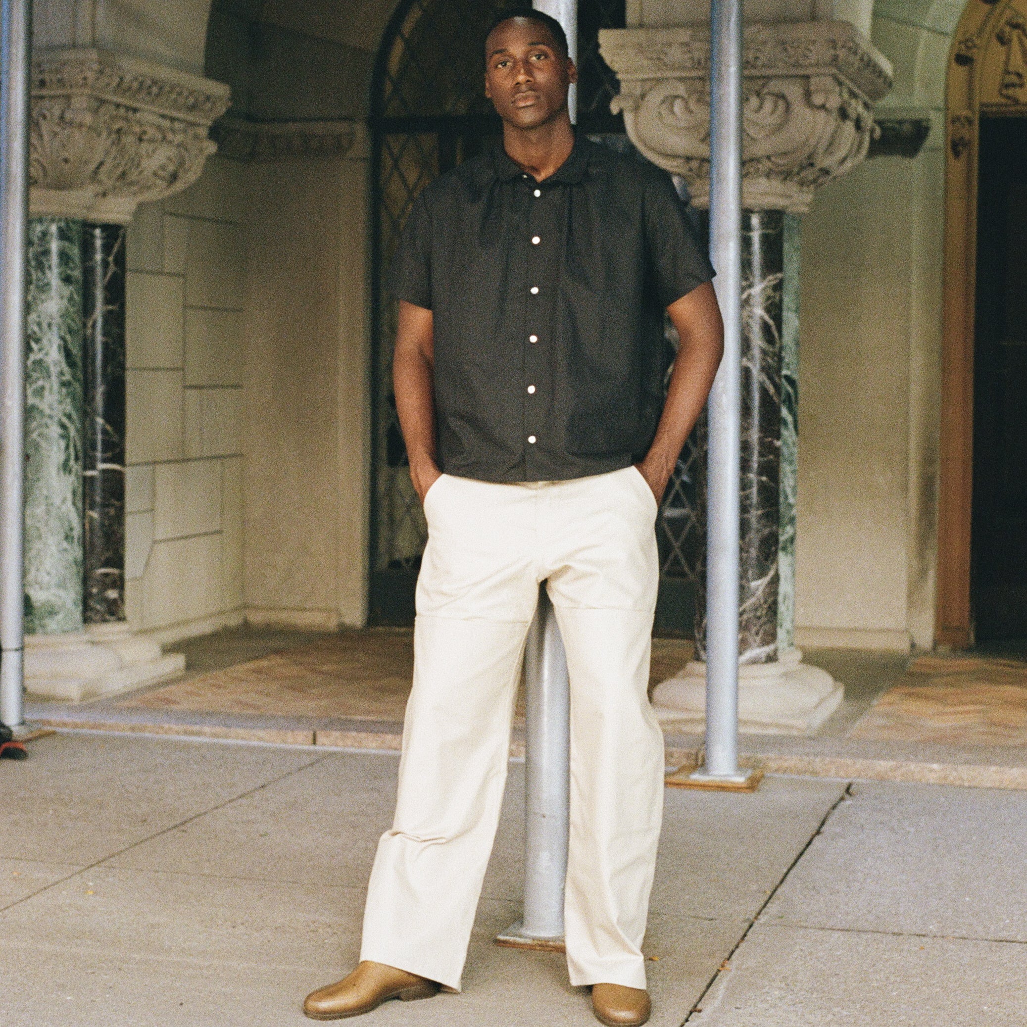 Black Short Sleeve Shirred Shirt