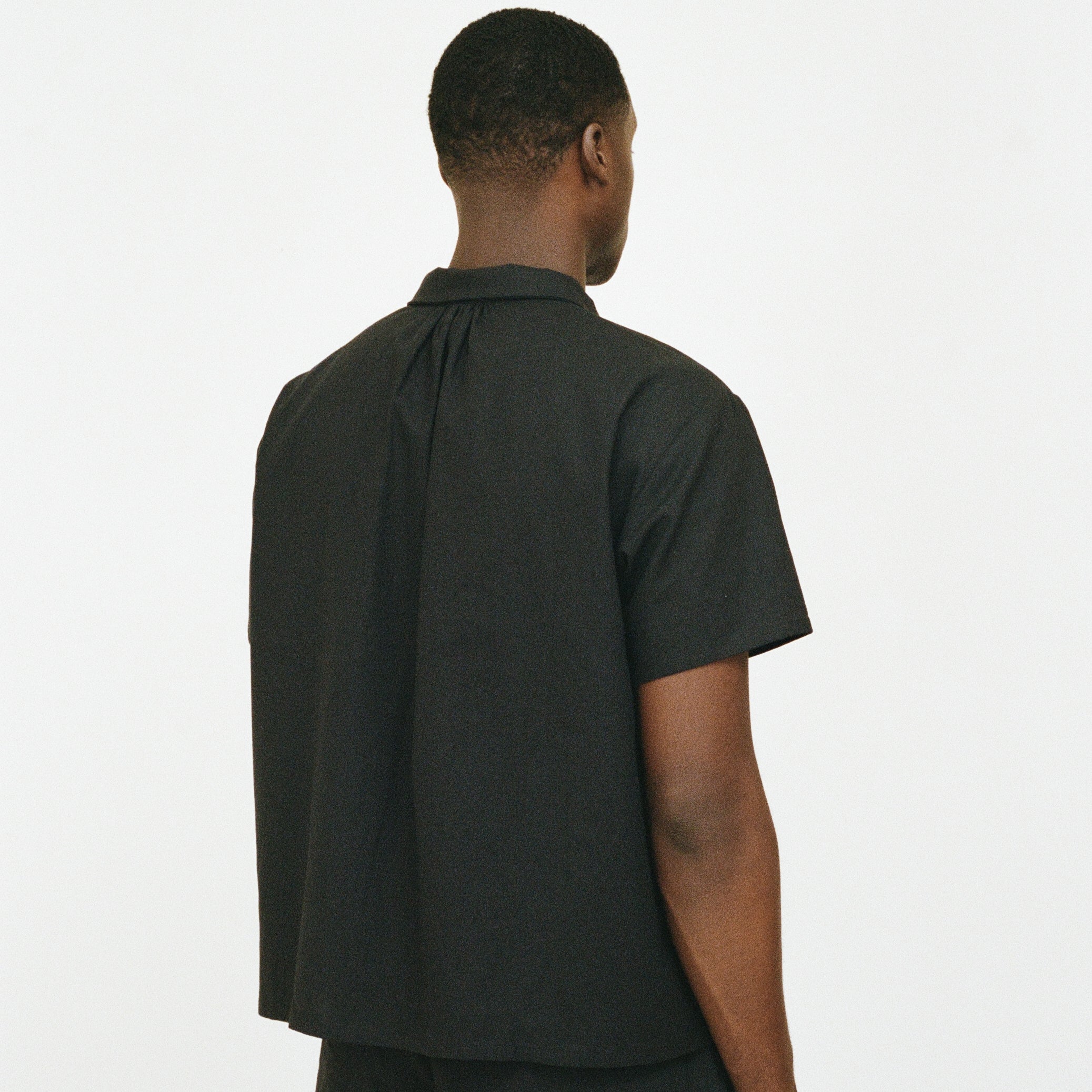 Black Short Sleeve Shirred Shirt