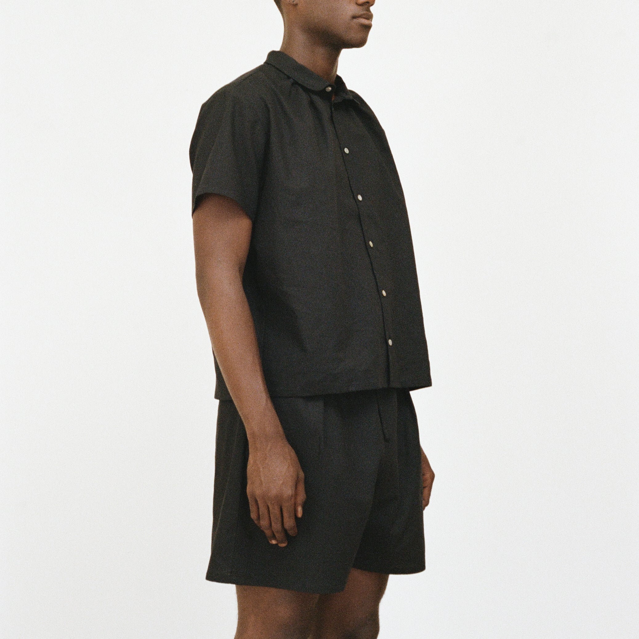 Black Short Sleeve Shirred Shirt