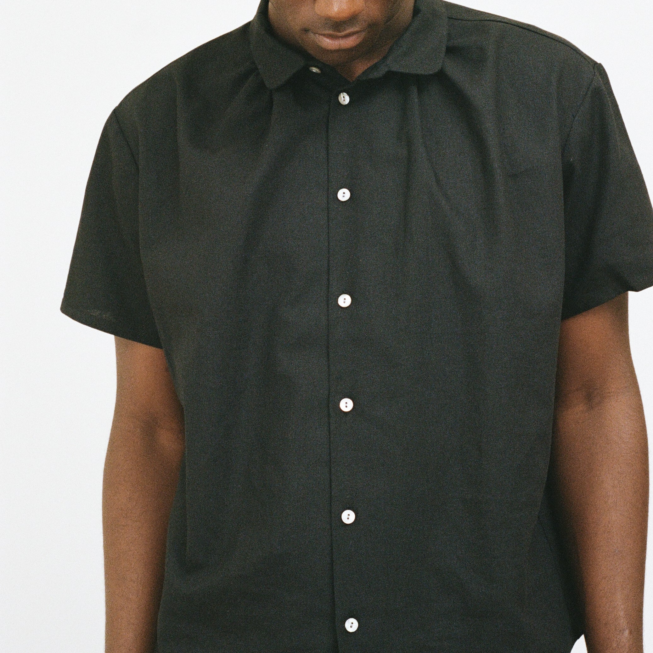 Black Short Sleeve Shirred Shirt