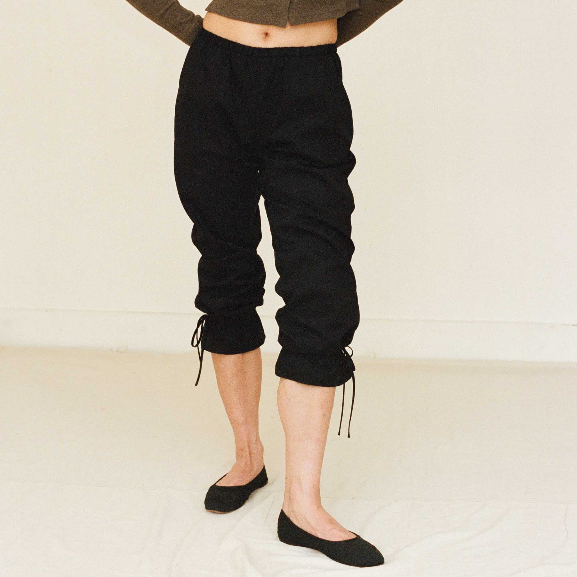 Black Cotton Tie Bloomer Pants