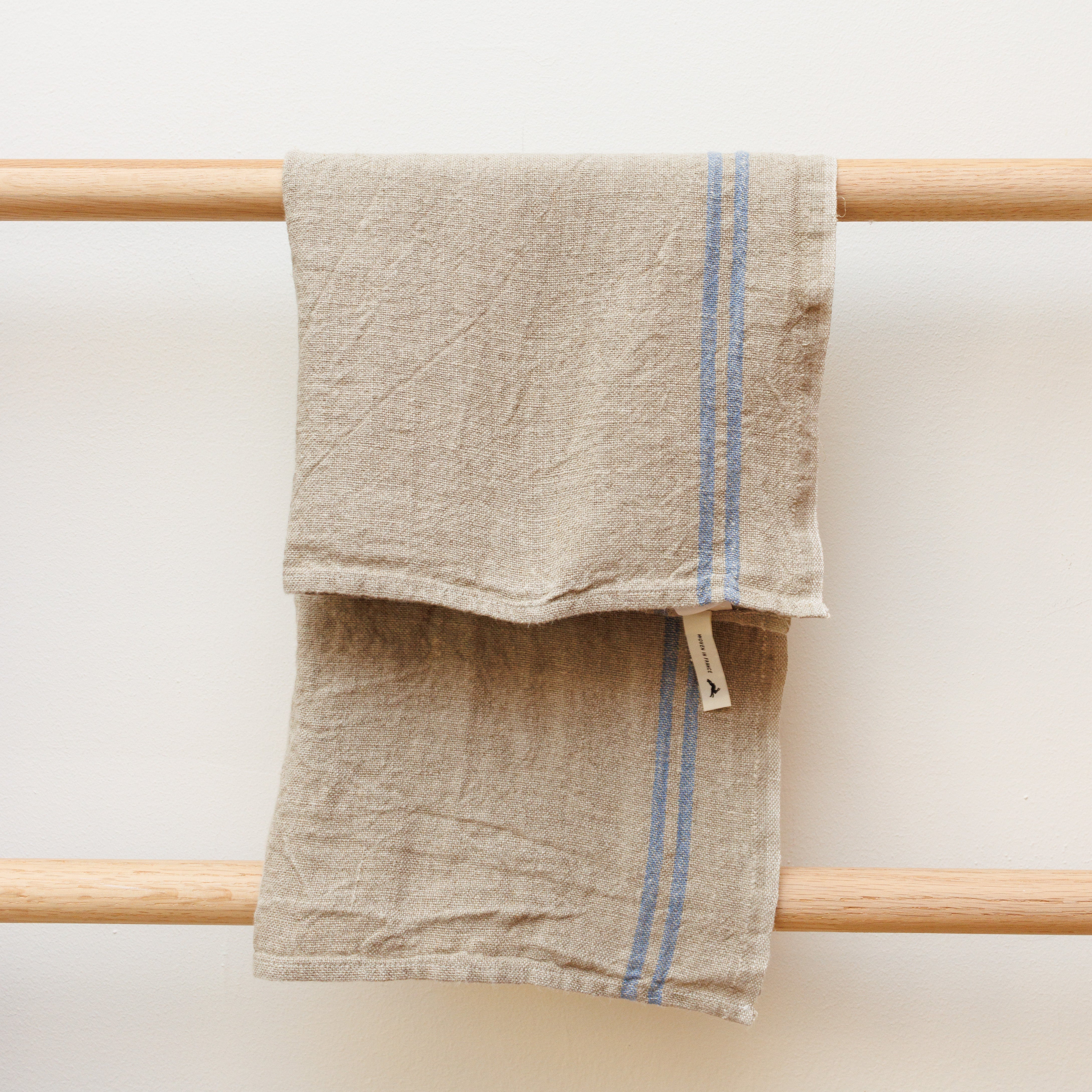 French Linen Tea Towel Blue