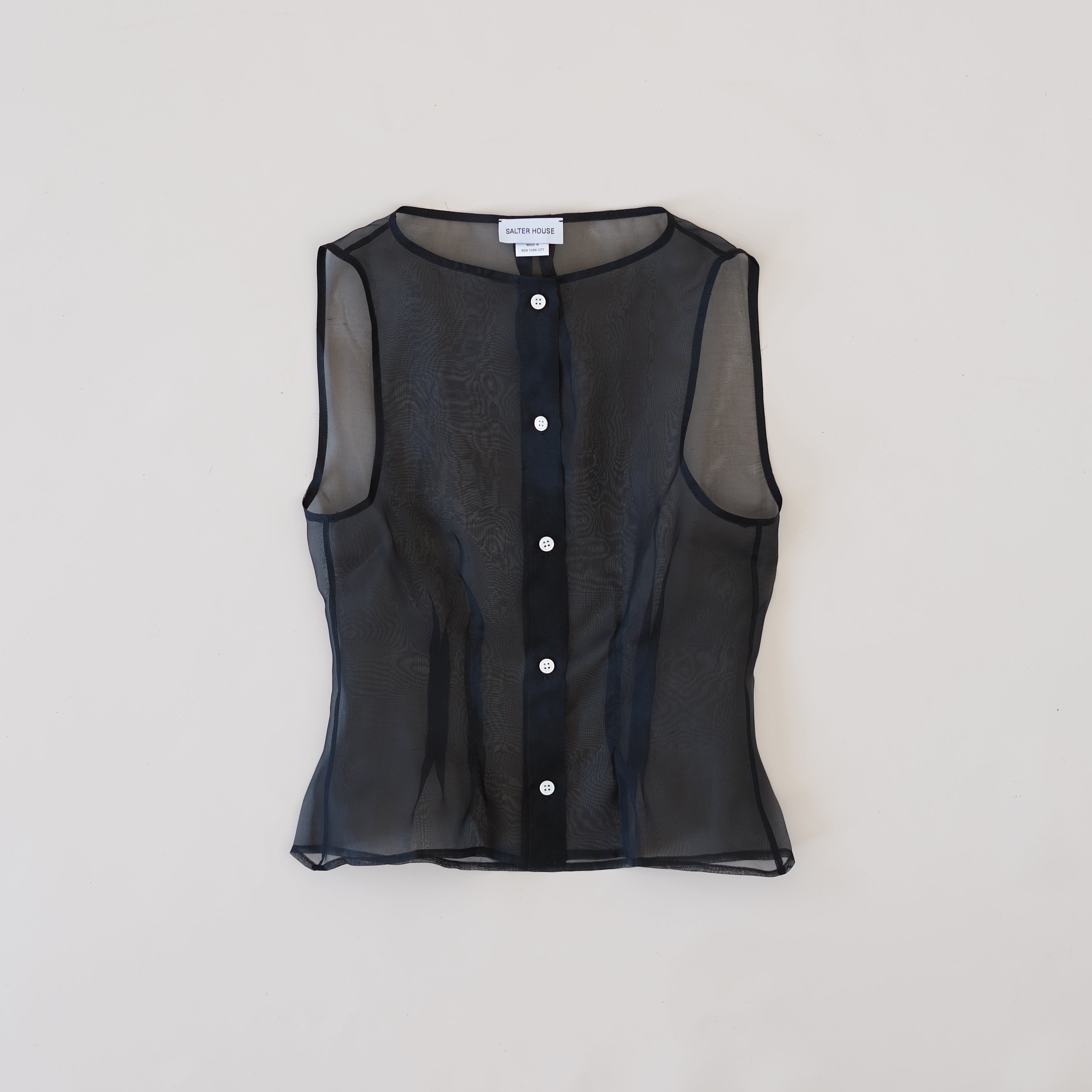 Black Organza Sleeveless Buttondown
