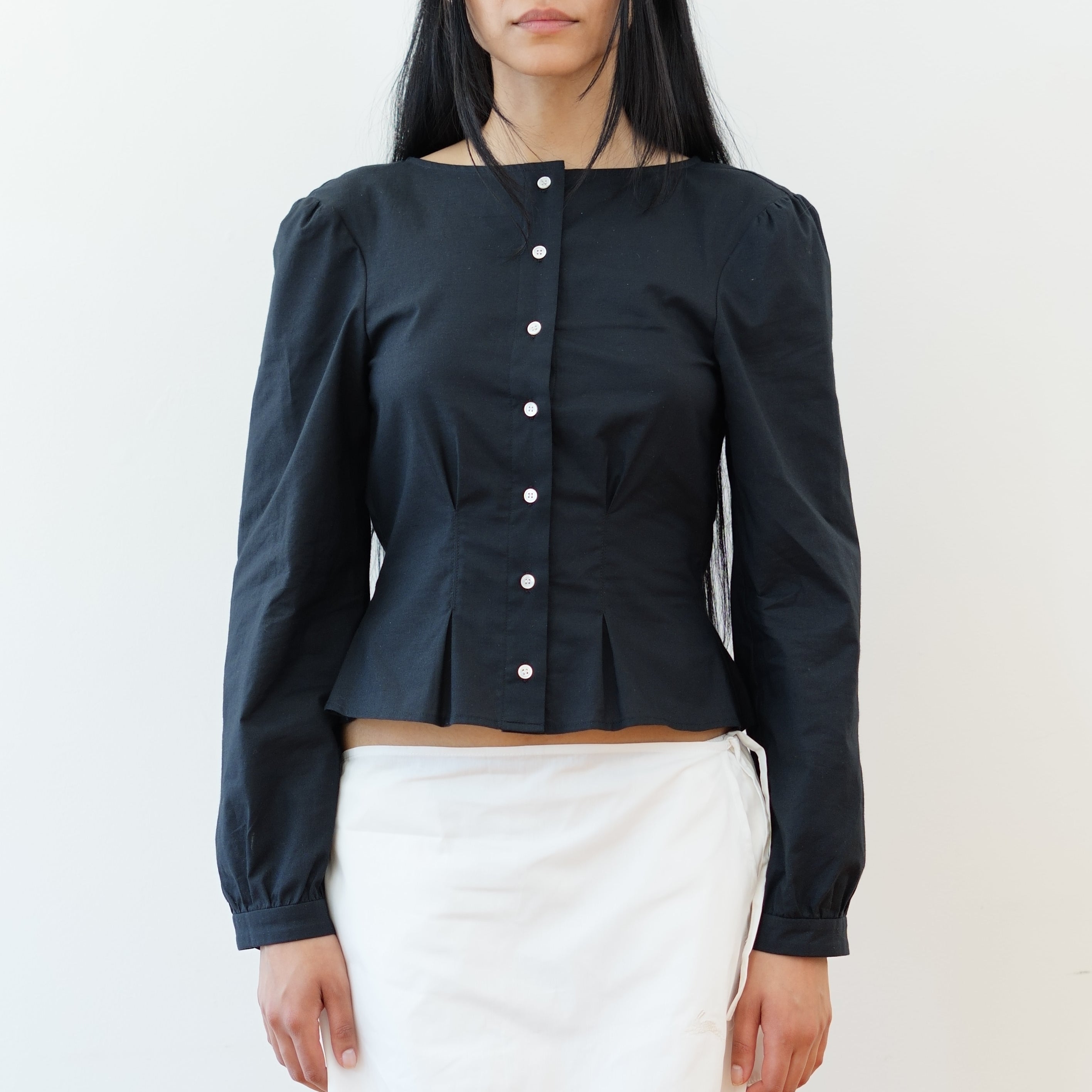 Topstitch Shirt, Black Batiste