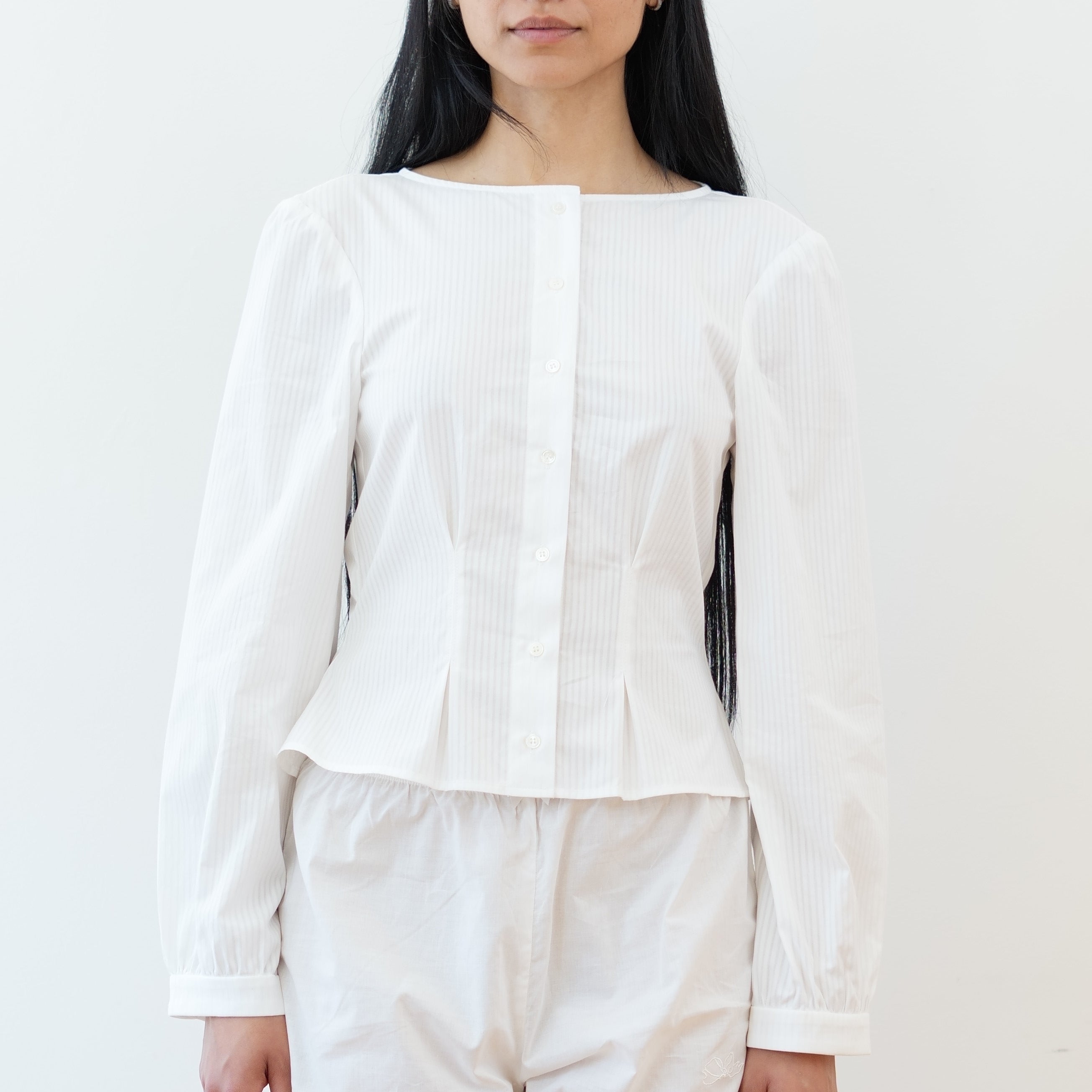 Topstitch Shirt, White Pinstripe