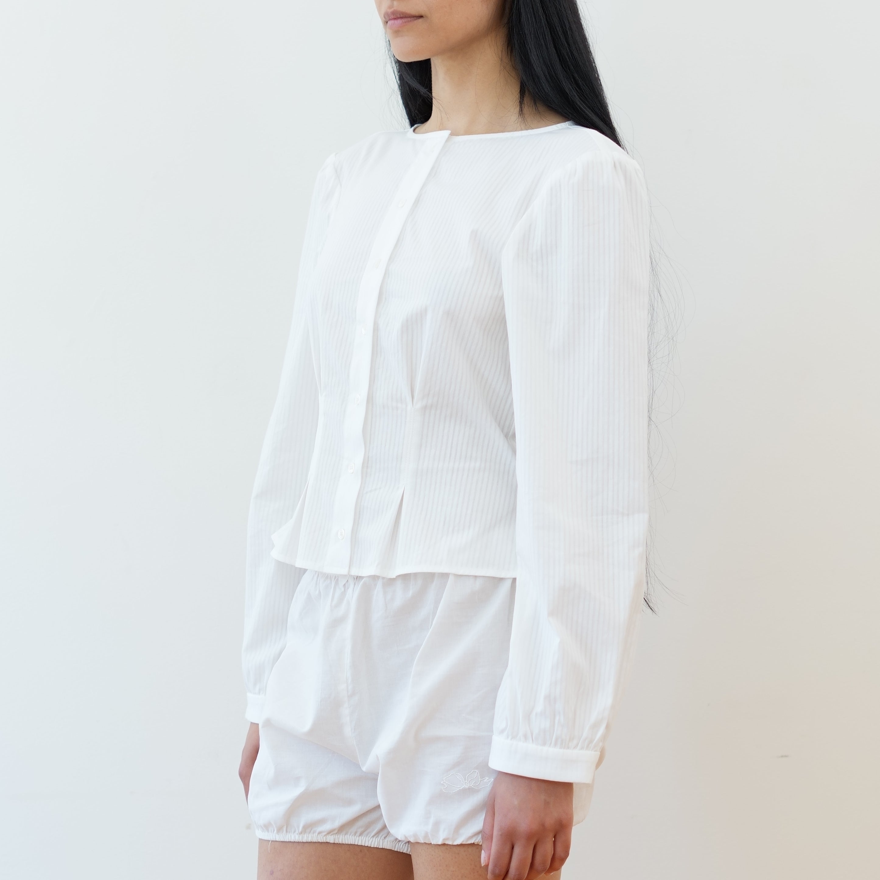 Topstitch Shirt, White Pinstripe