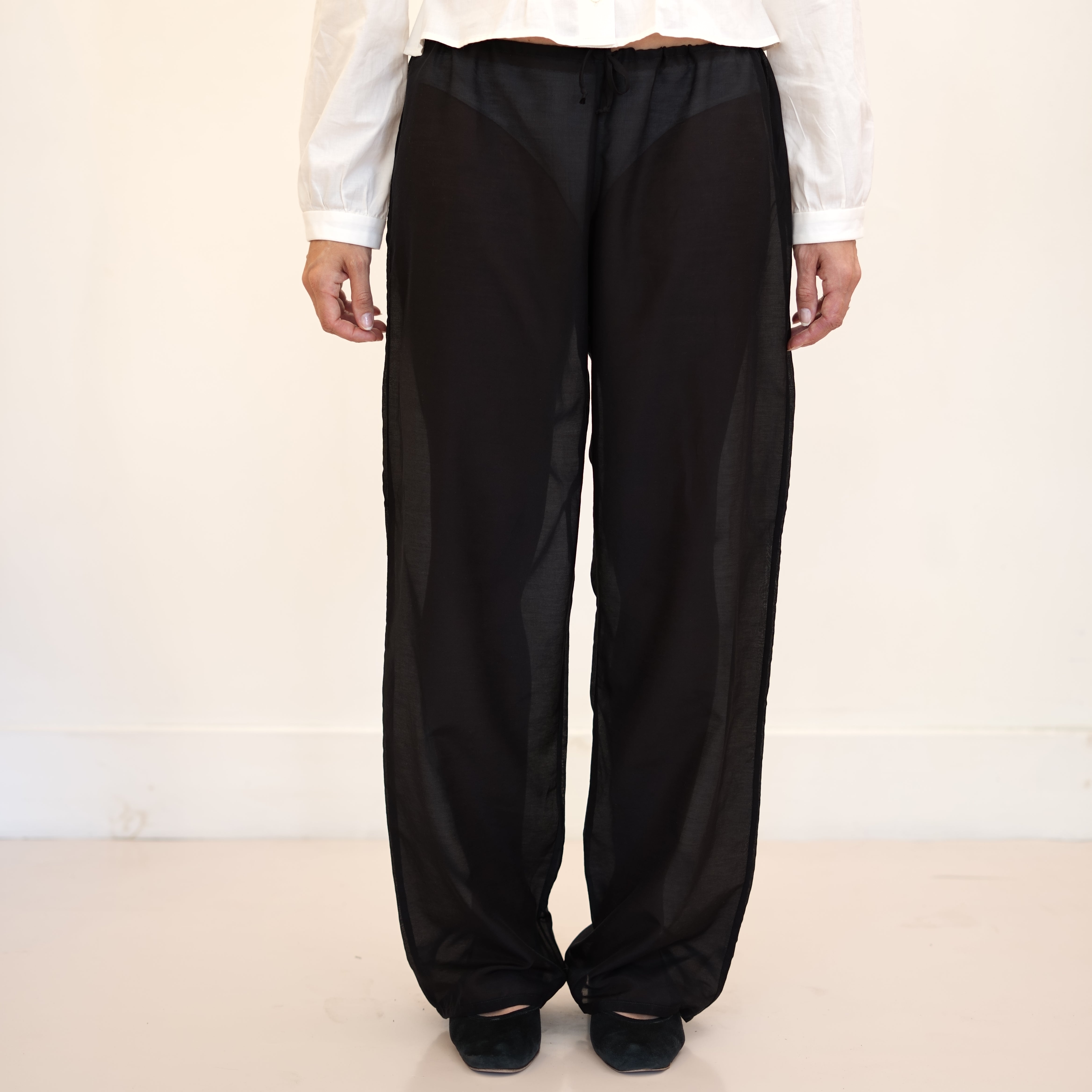 Sheer Drawstring Pants, Black