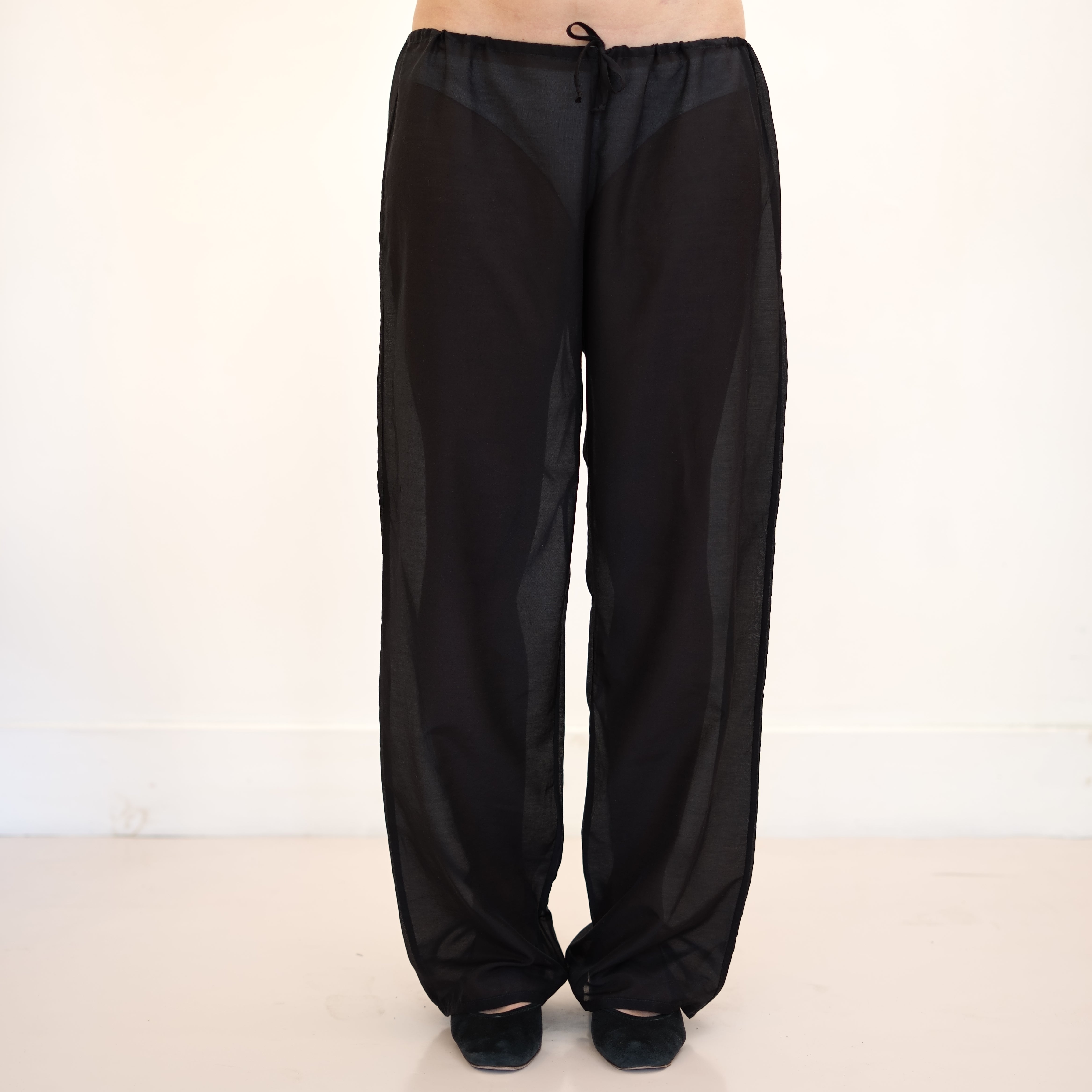 Sheer Drawstring Pants, Black