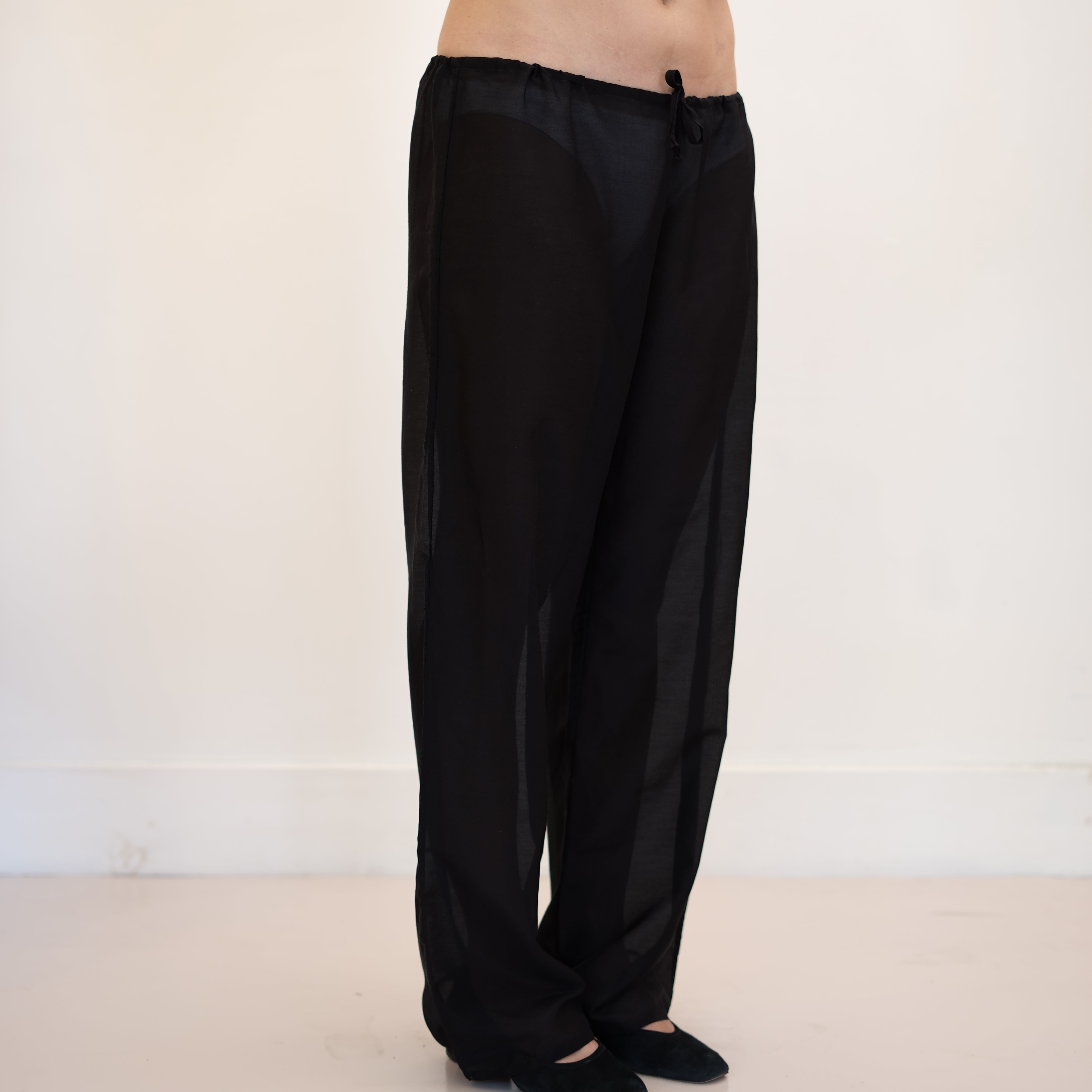Sheer Drawstring Pants, Black