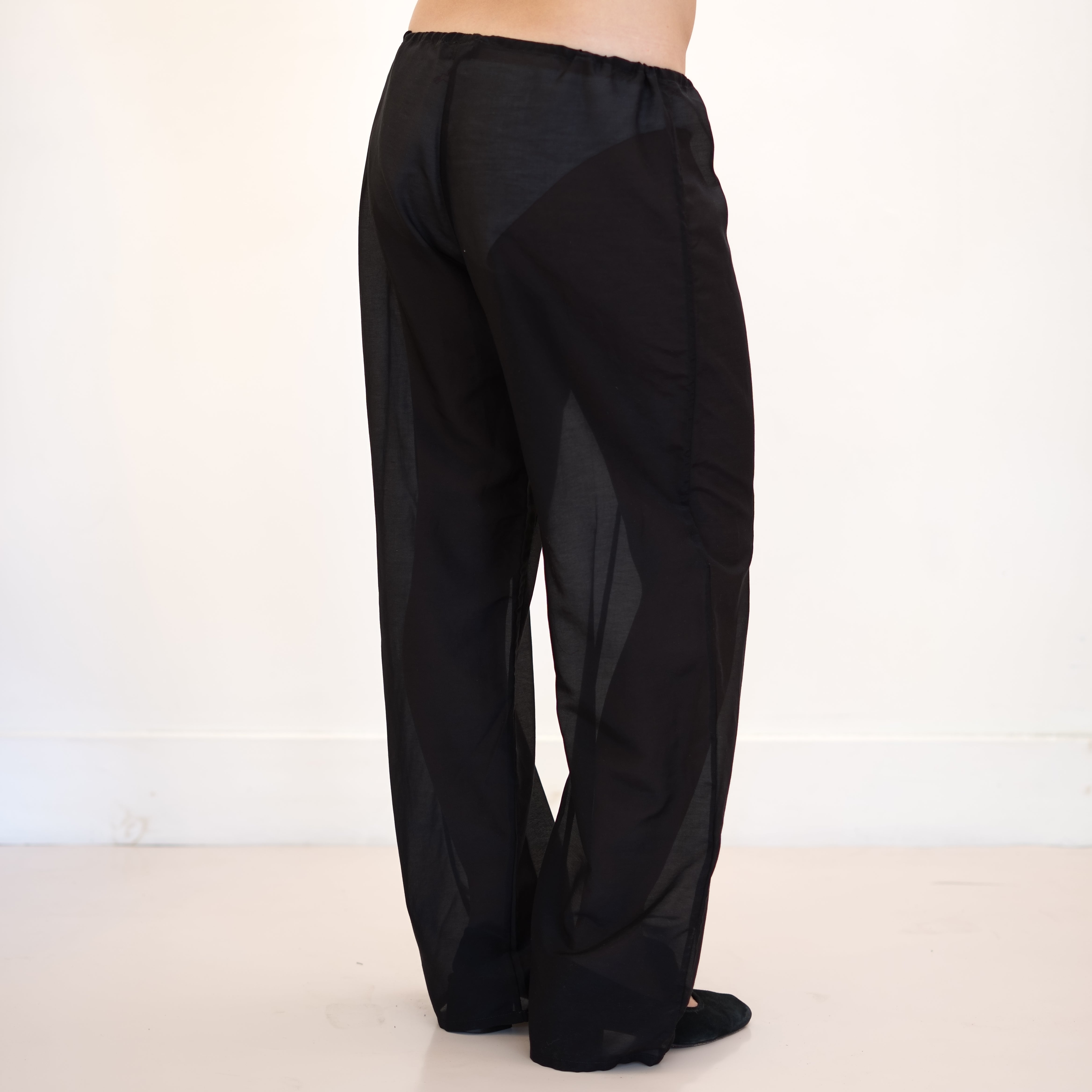 Sheer Drawstring Pants, Black