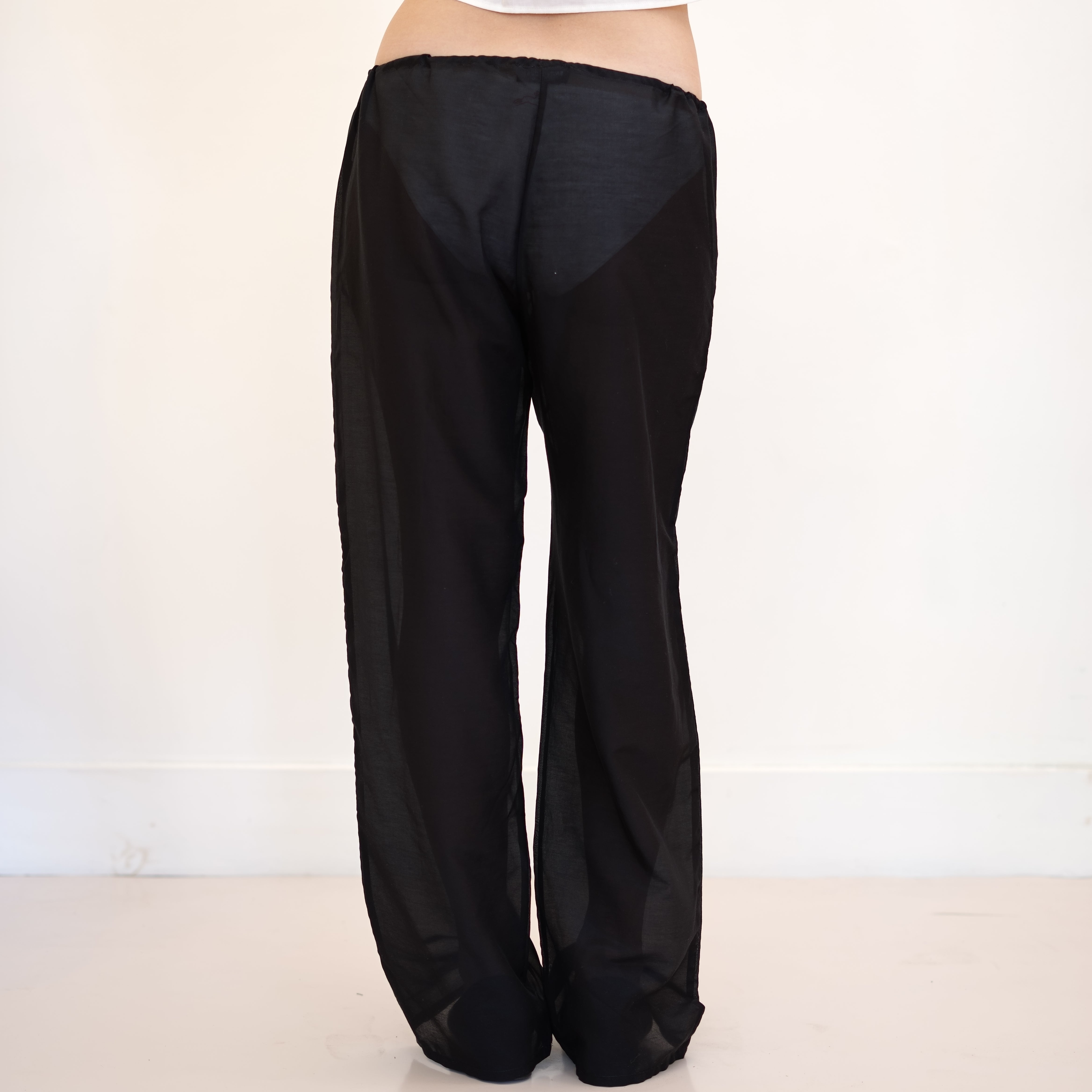 Sheer Drawstring Pants, Black
