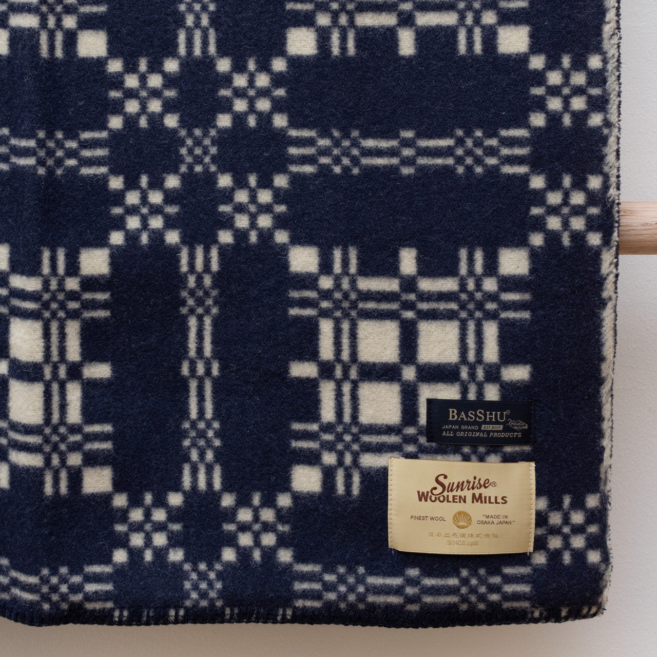 BasShu Wool Blanket, Jacquard Navy