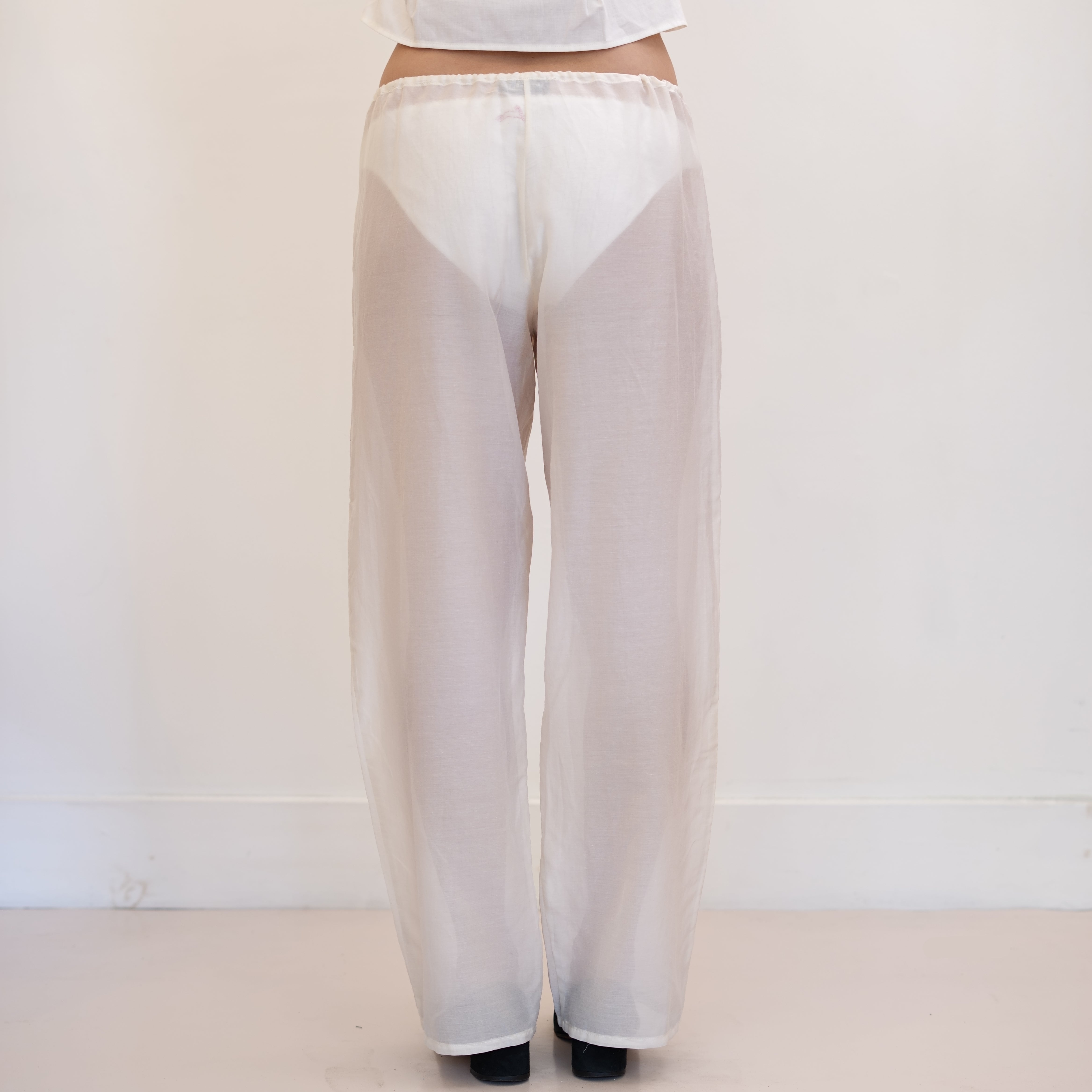 Sheer Drawstring Pants, Natural