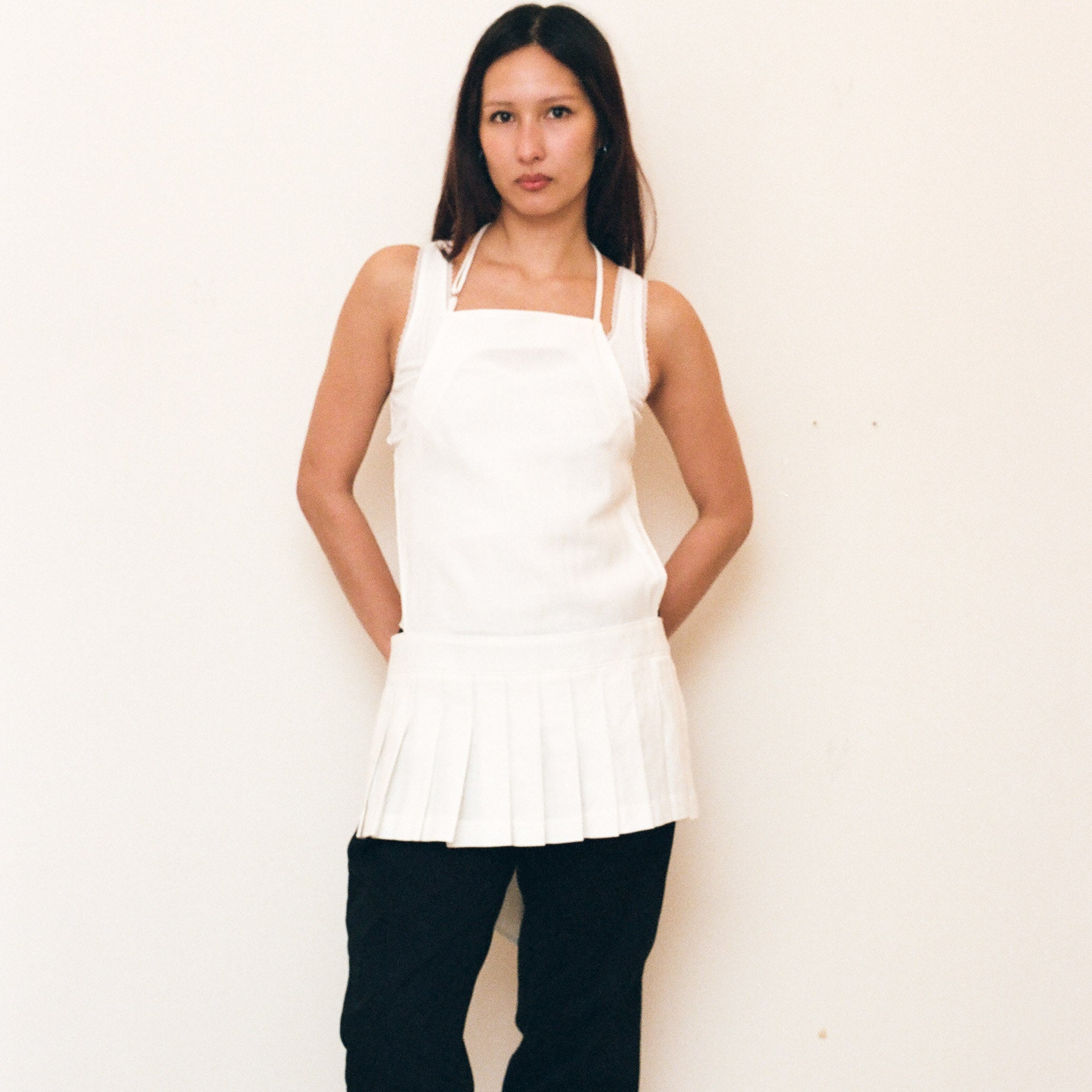 White Pleated Apron