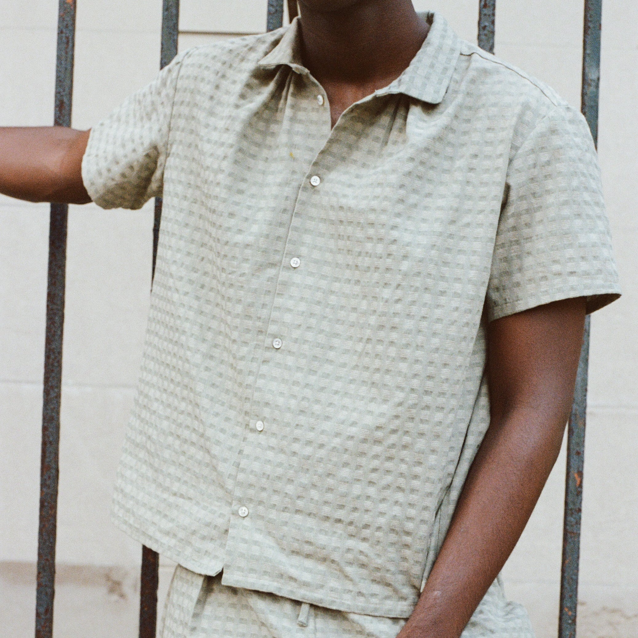 Willow Green Short Sleeve Shirred Shirt