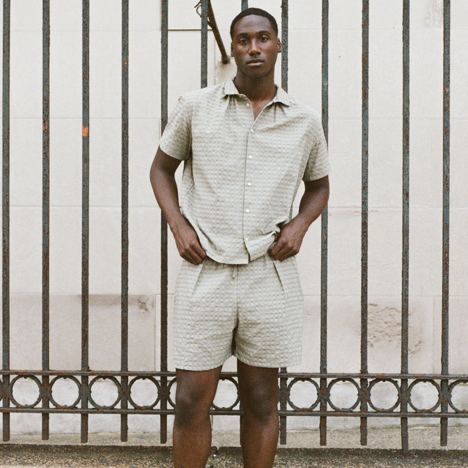 Short Sleeve Shirred Shirt, Willow Green Large Short Sleeve Shirred Shirt, Willow Green Large
