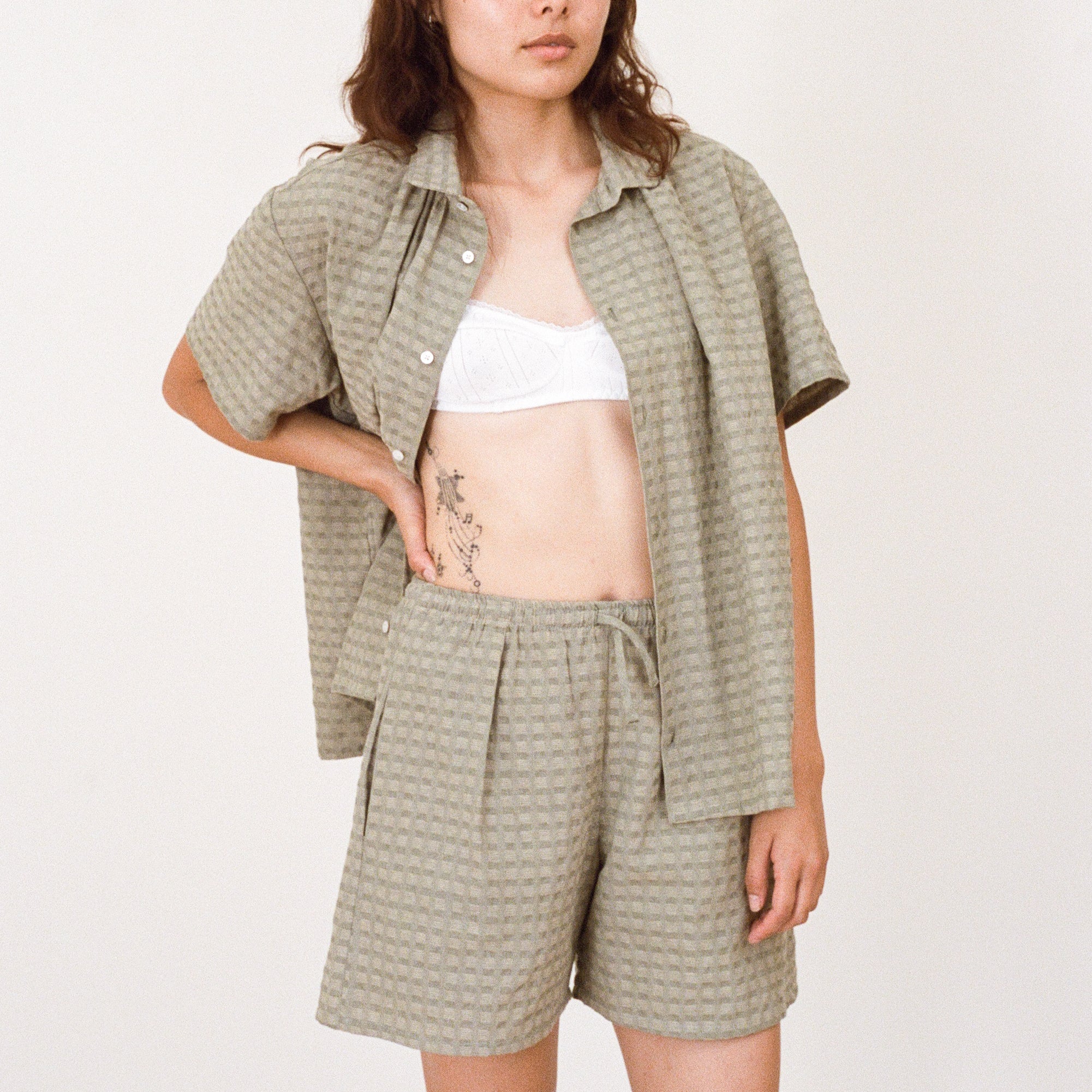 Willow Green Short Sleeve Shirred Shirt