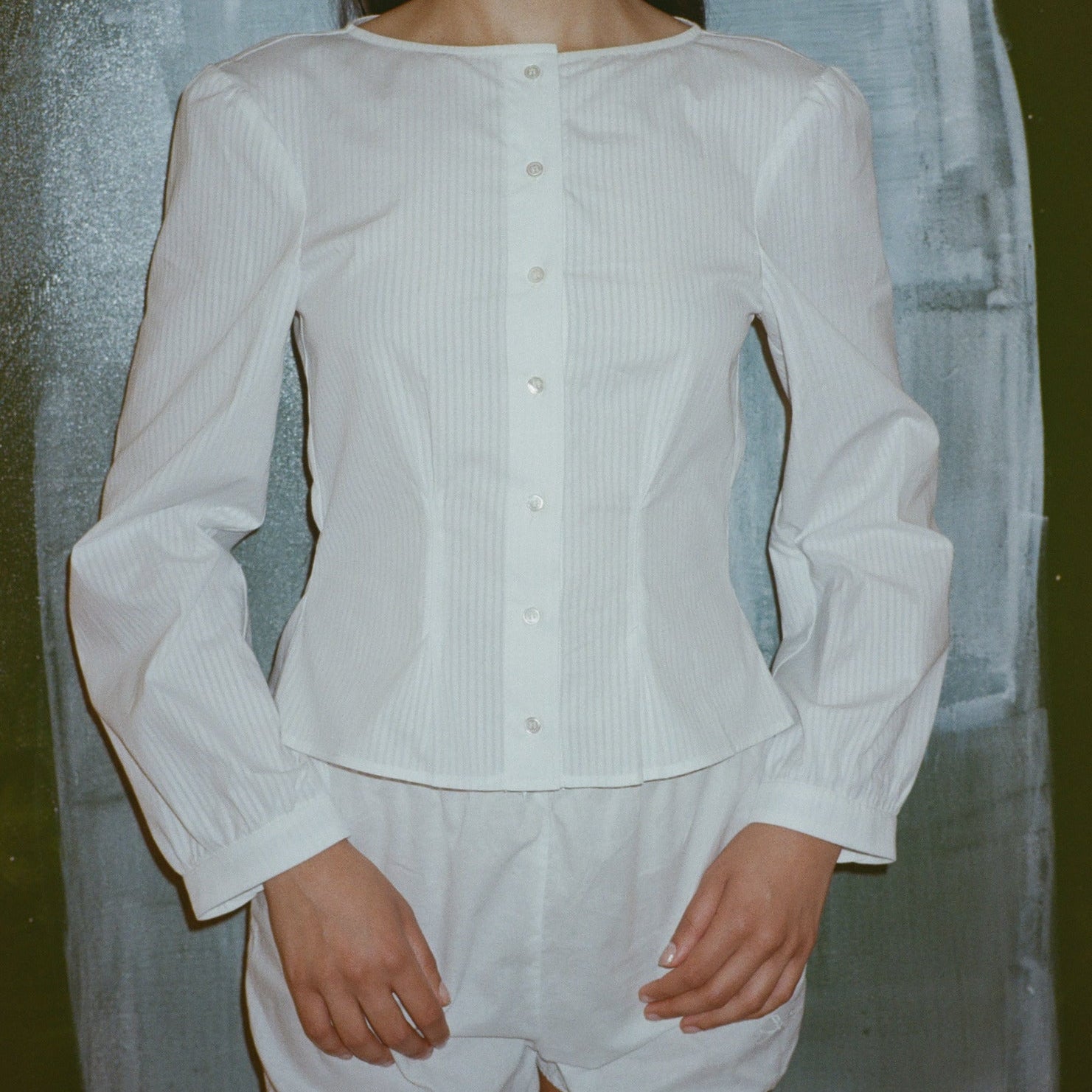 Topstitch Shirt, White Pinstripe