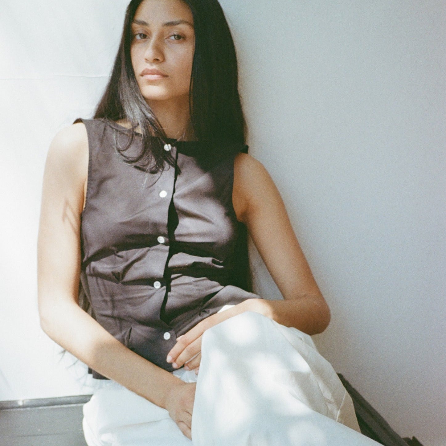 Sleeveless Buttondown Shirt, Black