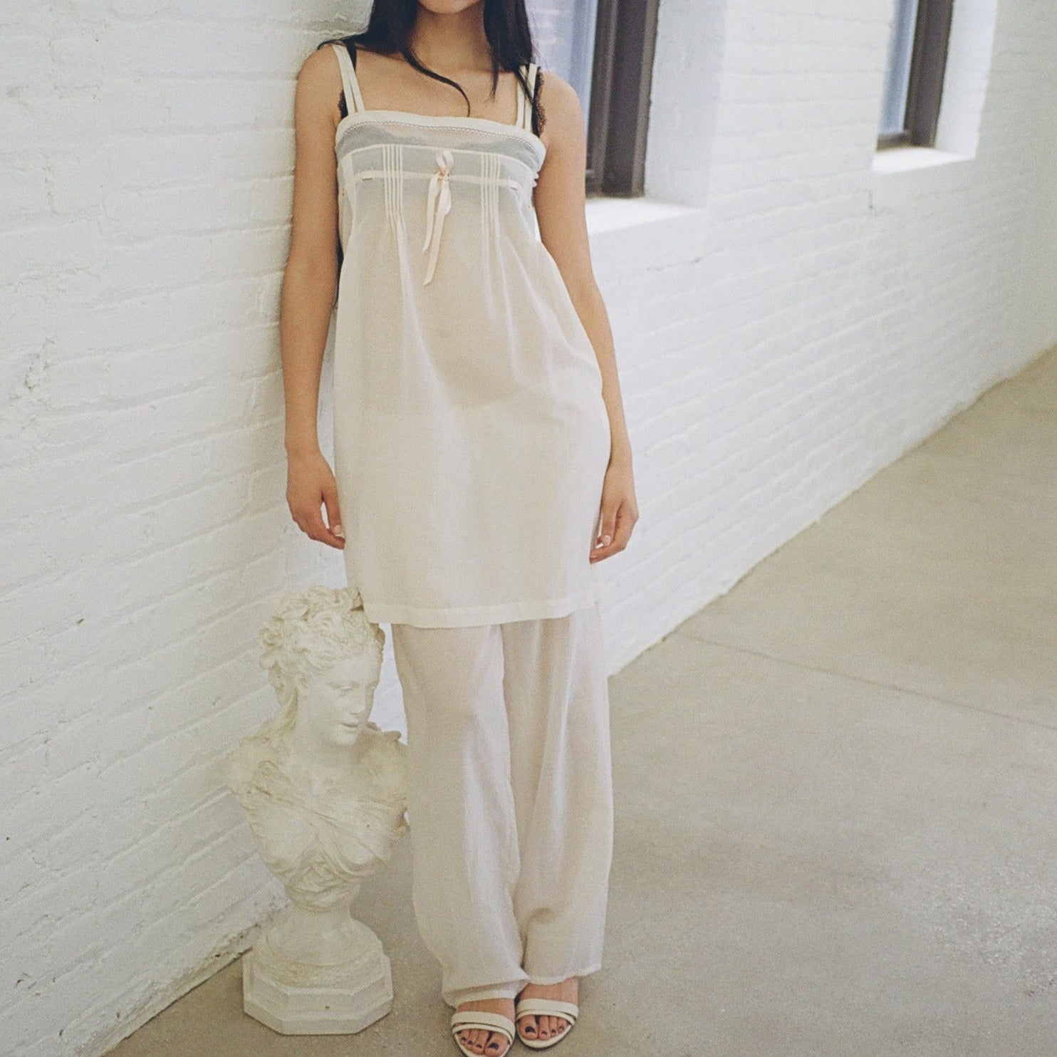 Sheer Drawstring Pants, Natural