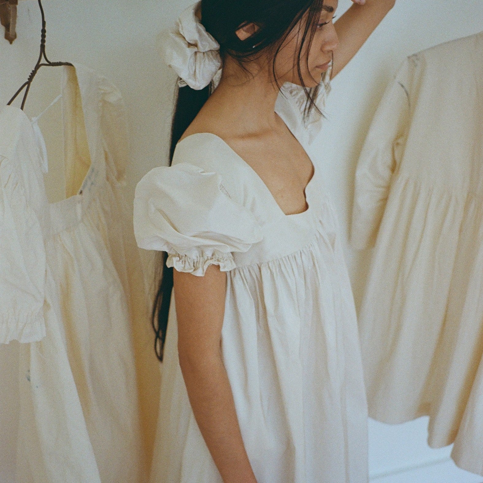 Ivory Silk Taffeta Tie-Back Dress