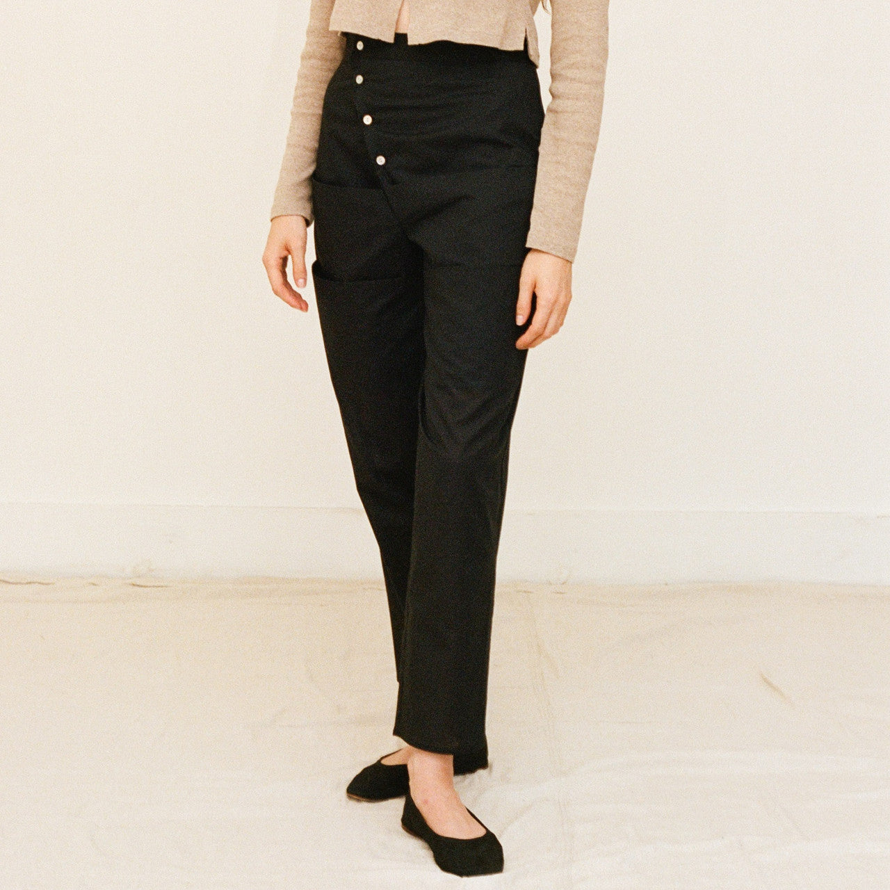 Black Cotton Pocket Pants