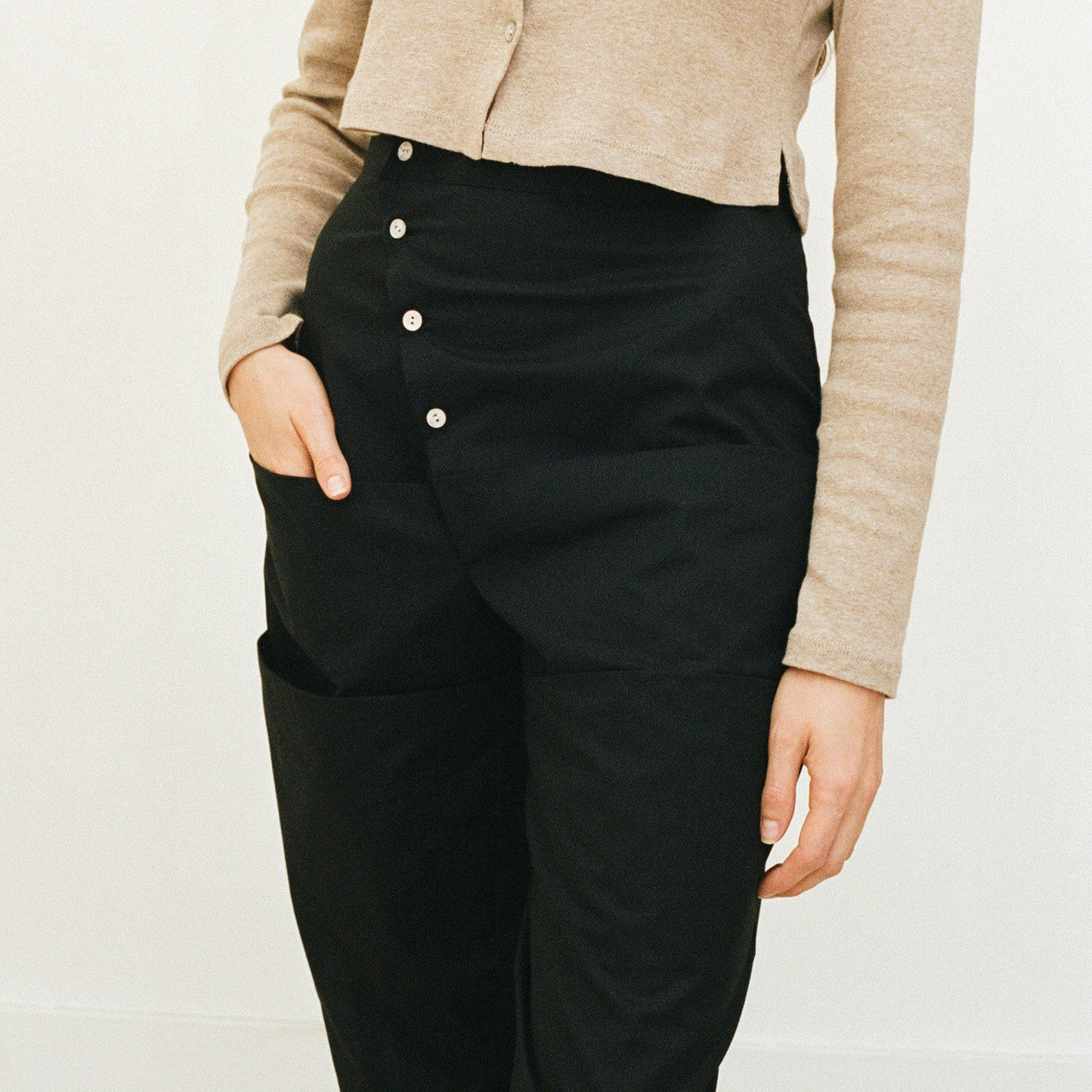 Black Cotton Pocket Pants